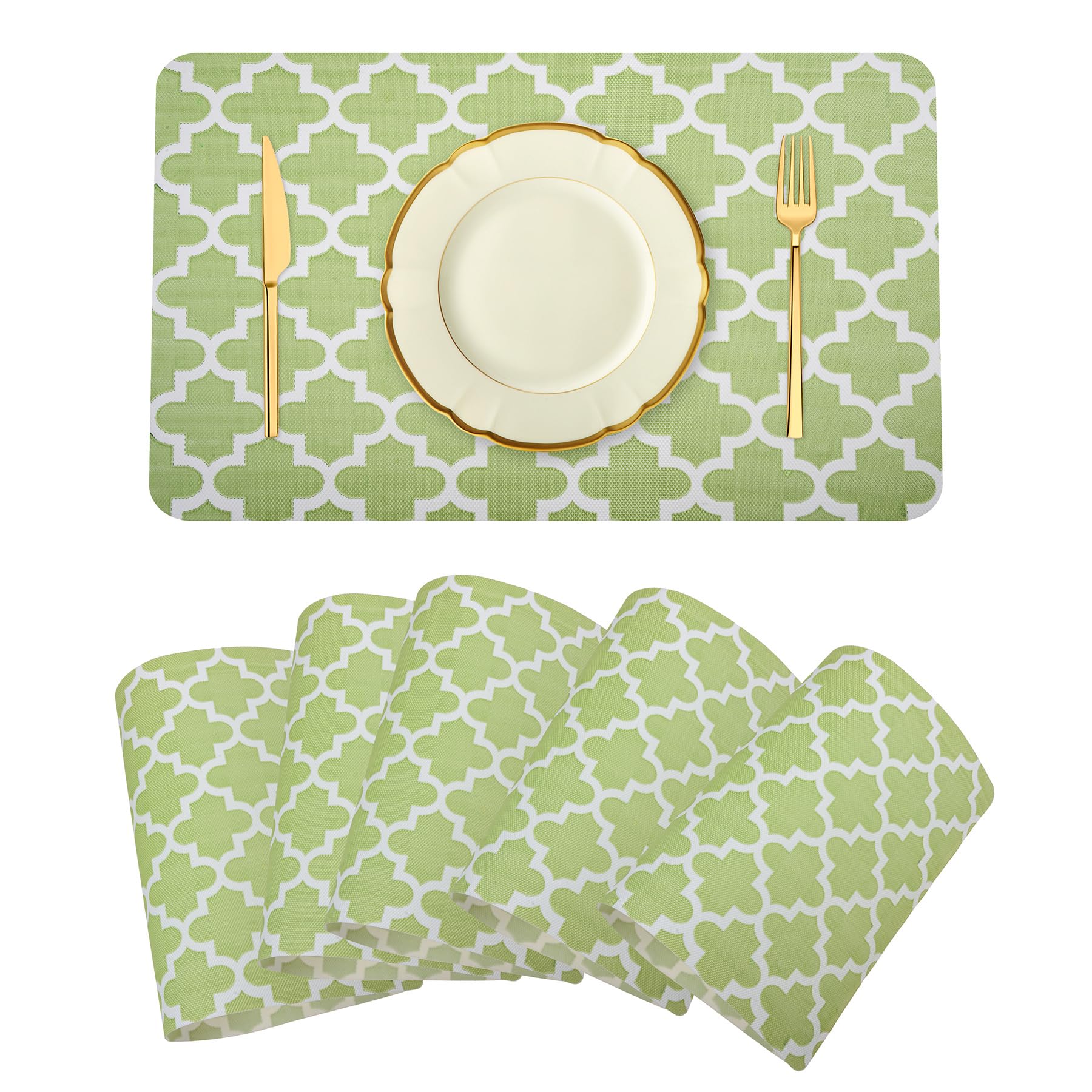 Kuber Industries Placemat | PVC Anti-Slip Table Mat Set | Placemats for Kitchen Table | Dining Table Placemats | Hexagon-Design Placemat | 6 Piece Set | Green (B0CW2WS9KG) Amazon Price History, Amazon Price Tracker
