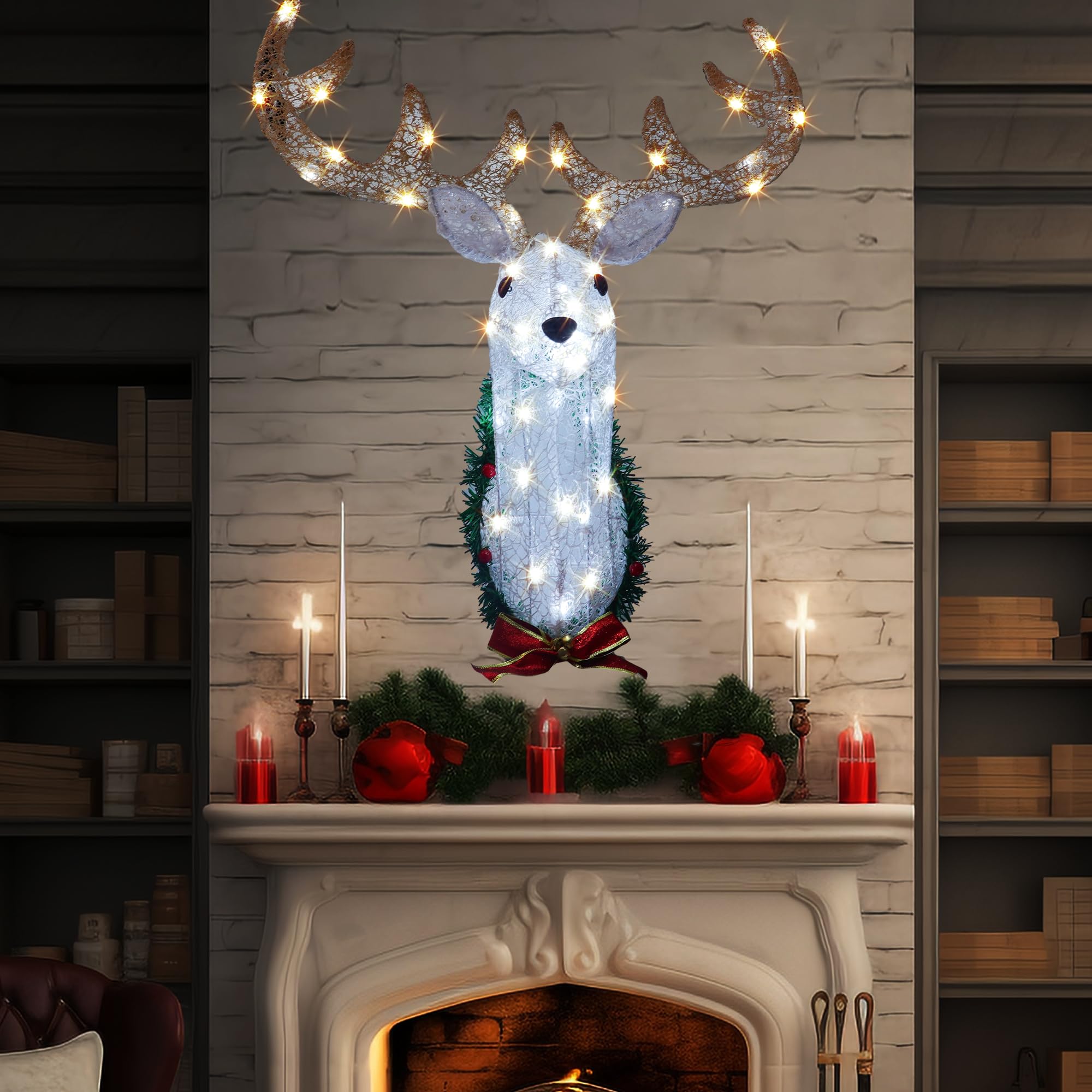 Snapklik.com : Hourleey Lighted Christmas Wall Decoration Reindeer Head