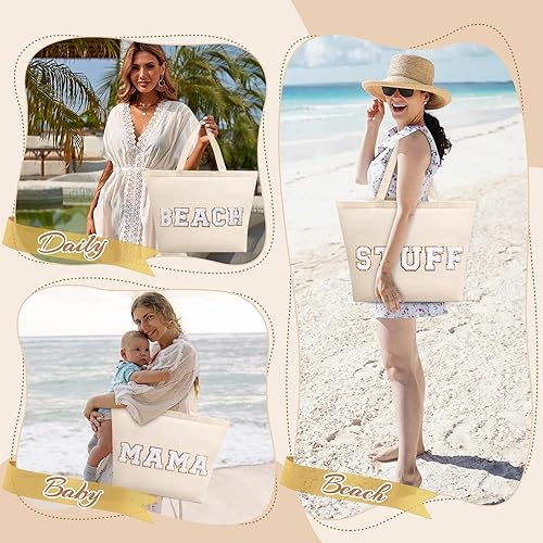 Miniatura 6 de RXNAXS Chenille Varsity Letter Bag Beach Patches Canvas Tote Bag for Women