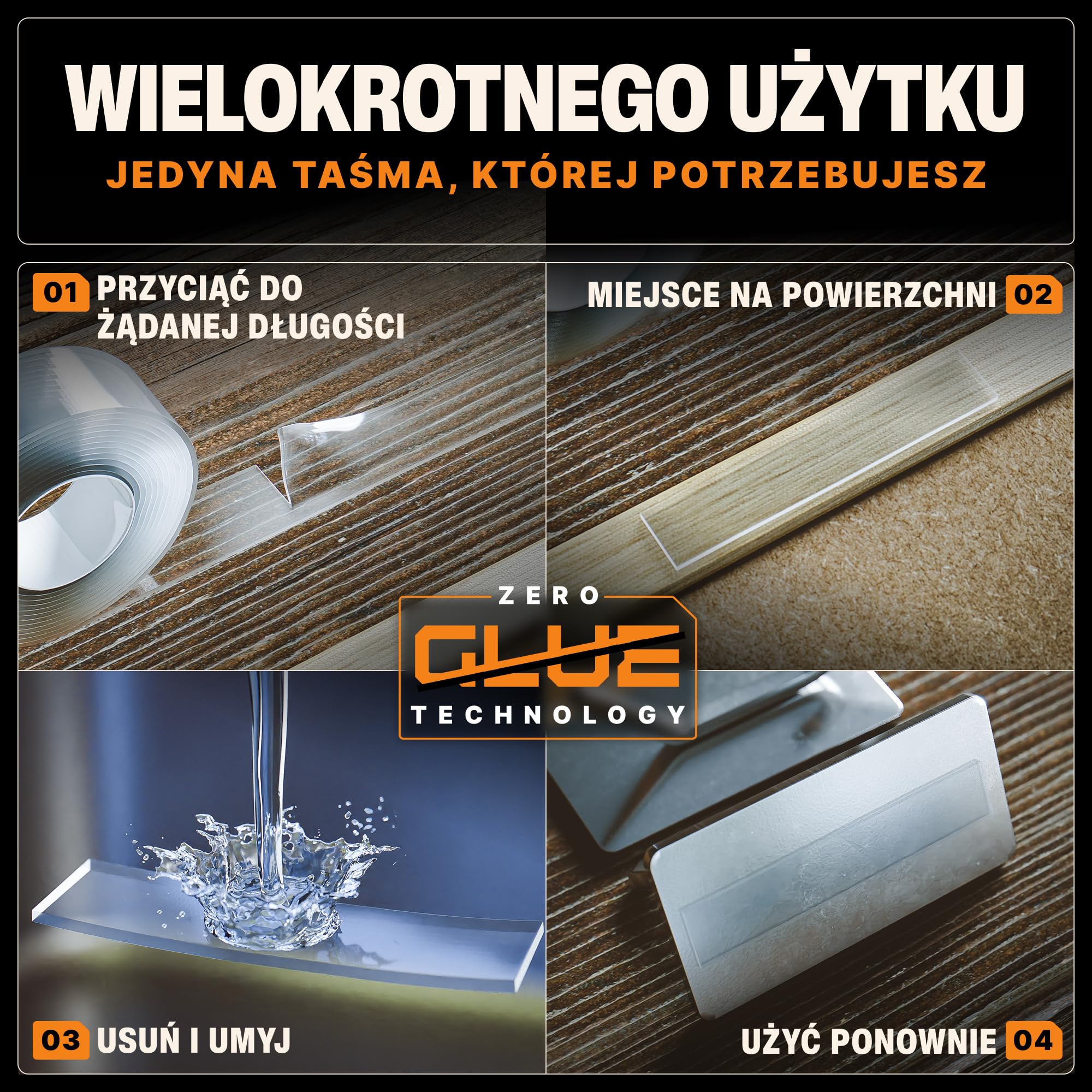 BAURIX® Taśma dwustronnie klejąca [2 m] - Bardzo mocna taśma dwustronna - Zmywalna Silikonowa Nano-Taśma Przezroczysta - Uniwersalna mocna taśma dwustronna