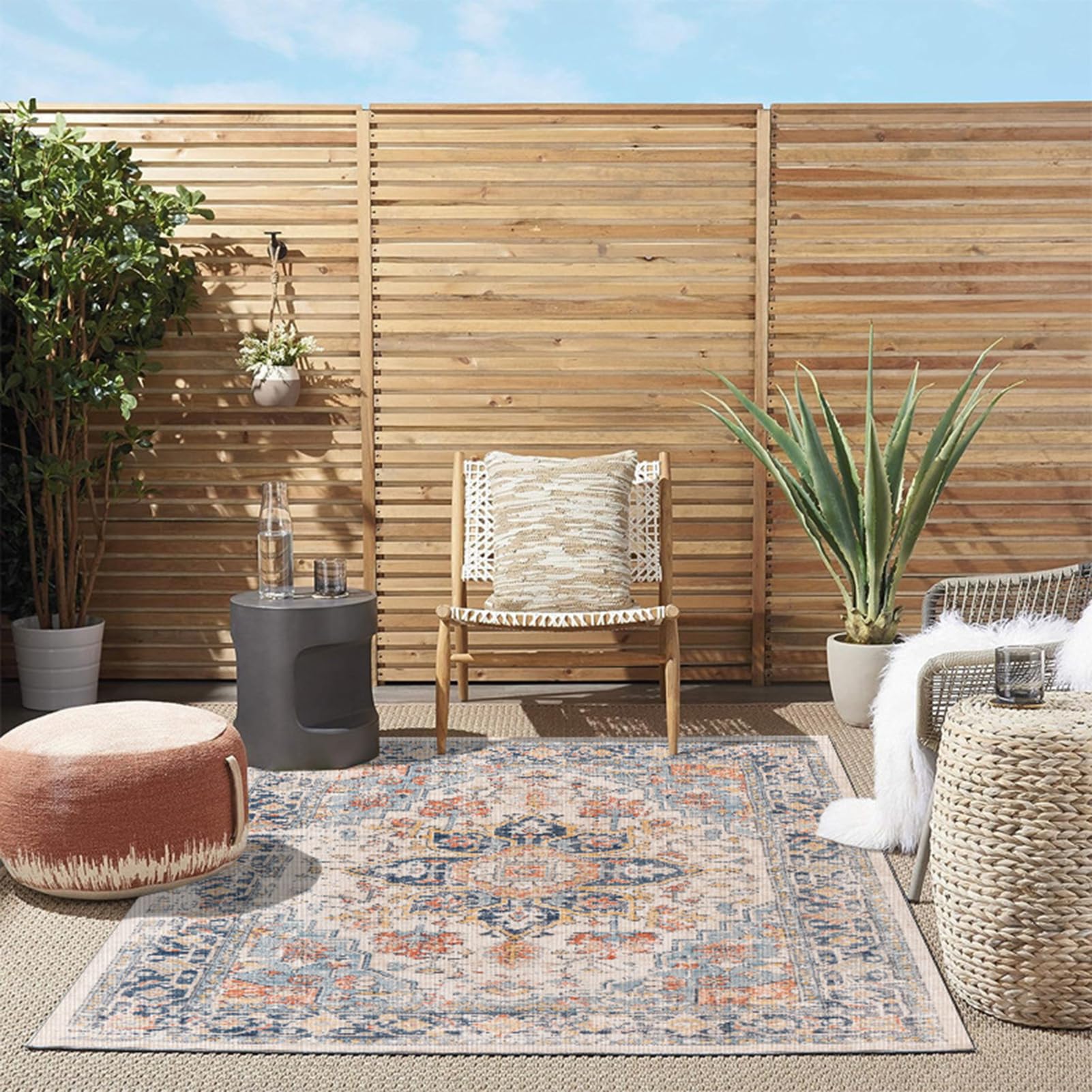 HGTRH Outdoor Rug 8x10 Patio Waterproof Washable, Outdoor Deck Carpet for Under Patio Table, Garden Rugs Outdoor Waterproof Patio Rug 3x5 with Anti-Slide Bottom, Outside Portable RV Rug Picnic Mat