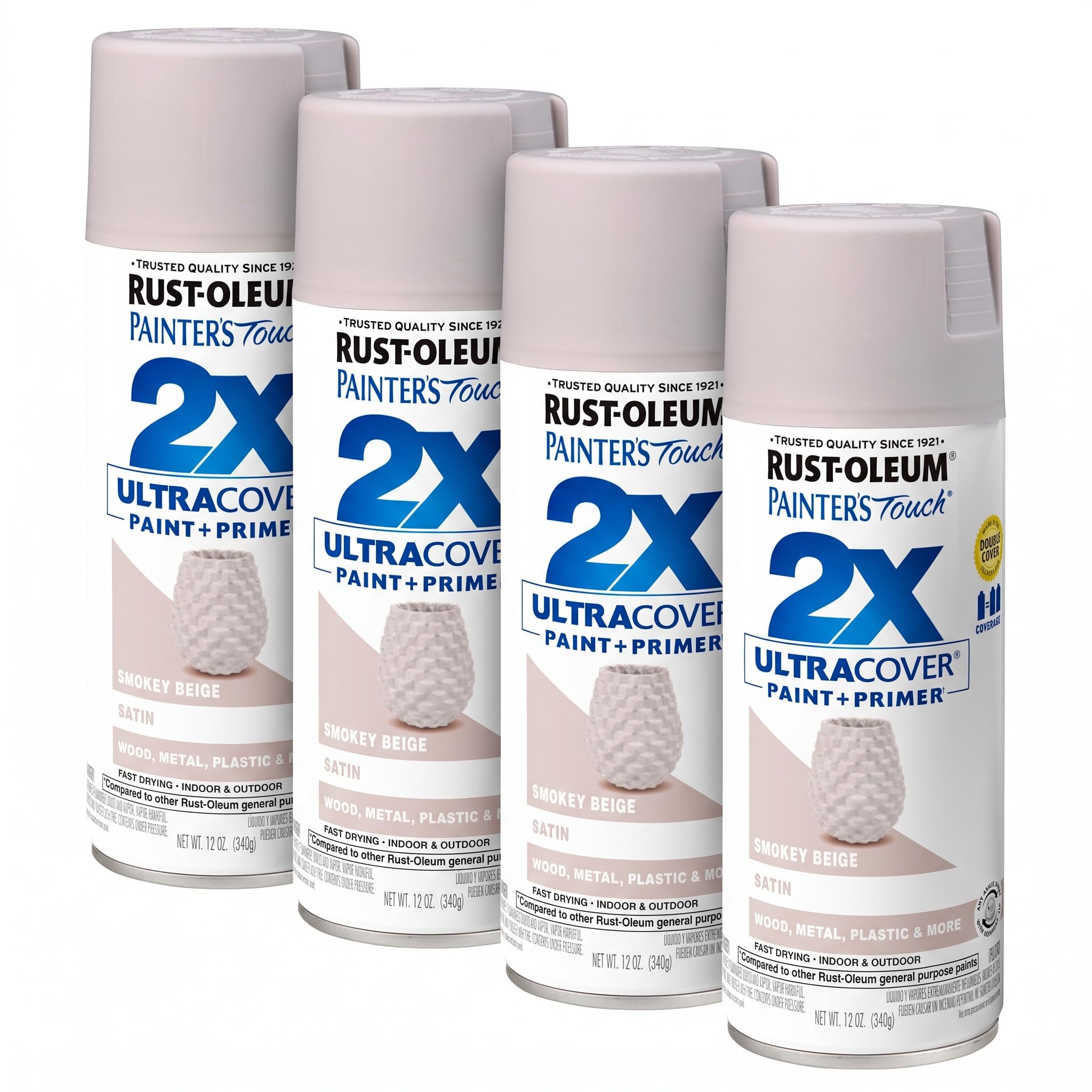 Rust-Oleum 334092 Painter's Touch 2X Ultra Cover Spray Paint, 12 oz, Satin Smokey Beige (Pack of 4)