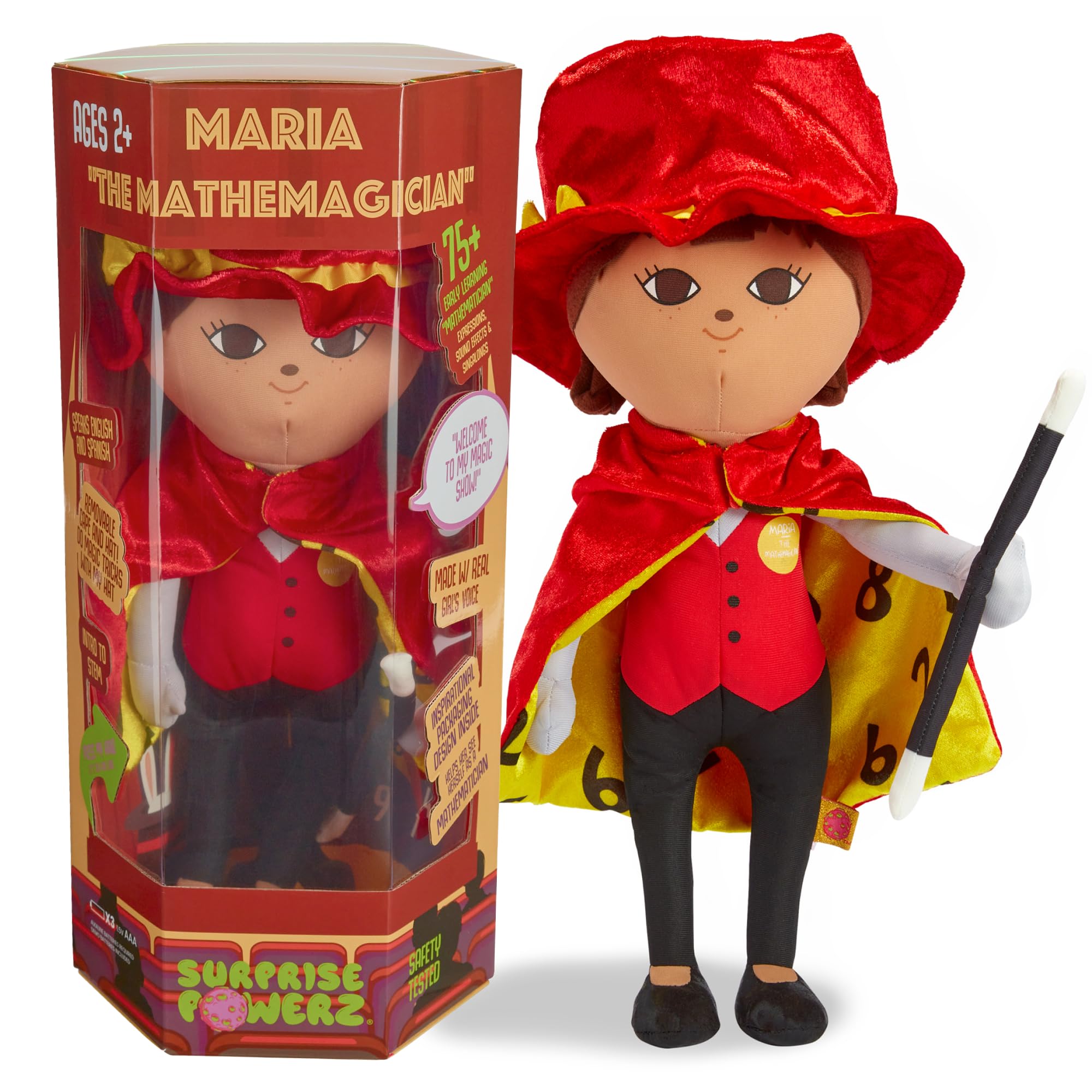 María The Mathemagician – Muñeca de peluche para niñas, muñeca latina de 16 pulgadas, regalo de juego educativo, aprendizaje STEM,