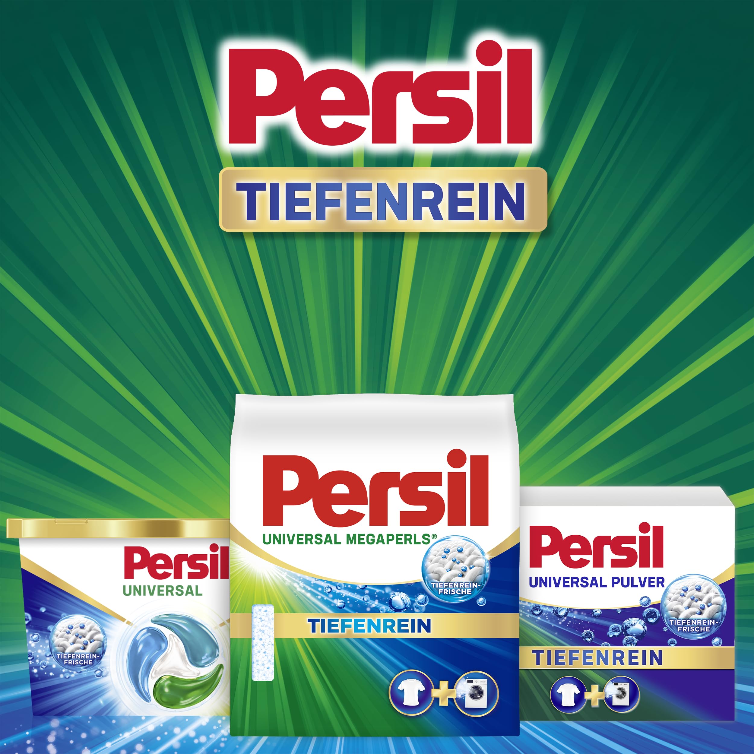 Persil Universal Megaperls (5 x 16 Waschladungen), Vollwaschmittel mit Tiefenrein Technologie, Waschmittel für reine Wäsche & hygienische Frische für die Maschine, 20 °C bis 95 °C