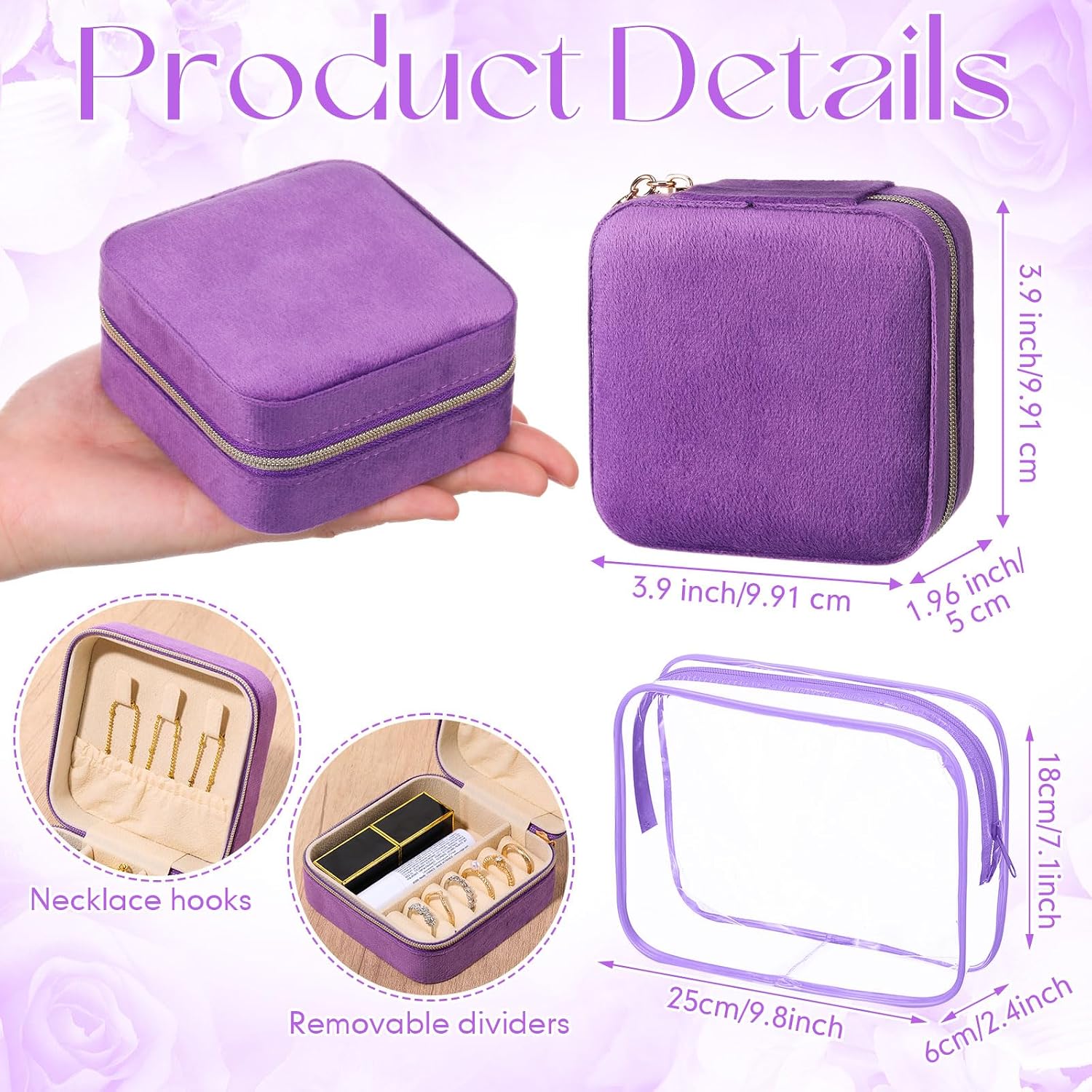Suncalla 48 Pcs Bridesmaid Proposal Gifts Spa Party Favors Birthday Return Gifts Sleepover Slumber Party Velvet Jewelry Box Headband Scrunchies Hair Clip Jewelry Case Mirror for Women (Dark Purple) image 2