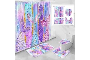 4 Piece Bathroom Set for Girls | Mermaid Themed Shower Curtain Set