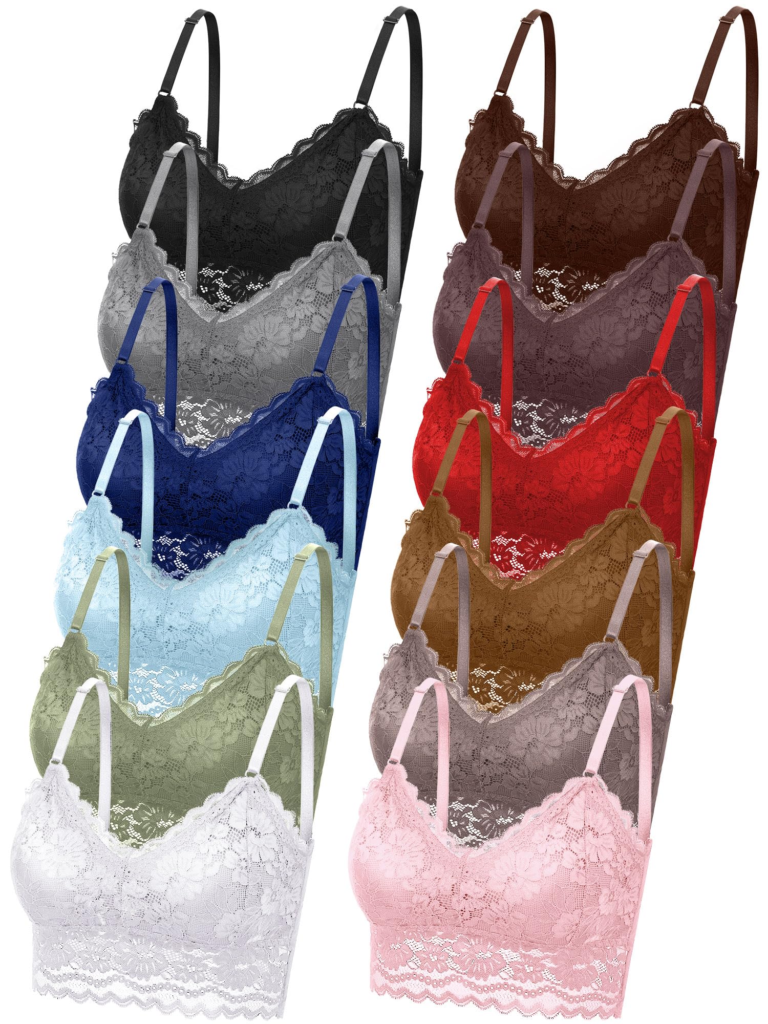 Geyoga 6er Pack Bralette Damen Spitze Sports Bra BH Damen ohne Bügel 6 Farben