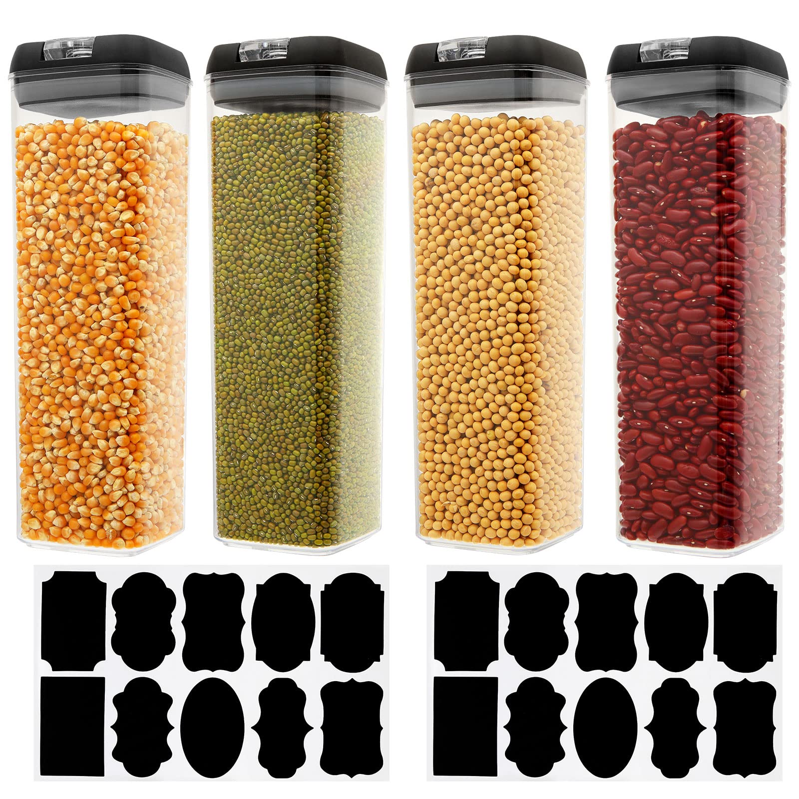 JMIATRY Lot de 4 boîtes de conservation alimentaire en plastique avec couvercles hermétiques, de qualité alimentaire et sans BPA, la farine, les céréales et le sucre