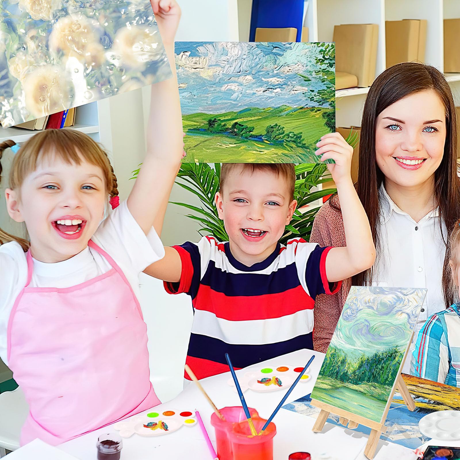 54 Pièces mini chevalets avec toile, kit de peinture