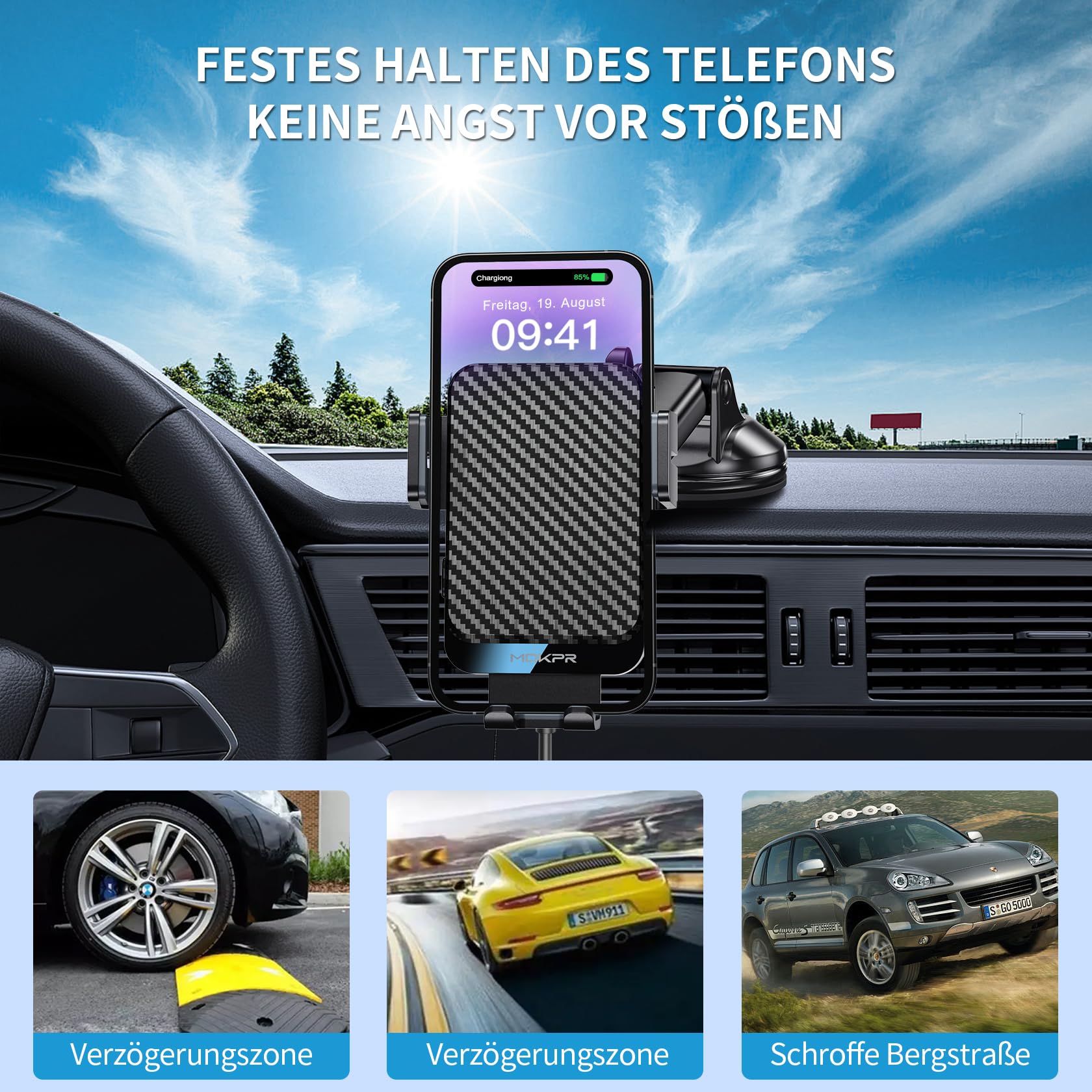 MOKPR 15 W Caricatore Ricarica Wireless Auto, Supporto Cellulare Auto Wireless con Auto-Bloccaggio con Clip per Prese d'aria/Pannello Strumenti per iPhone 16/15/14/13/12, Samsung Huawei Xiaomi