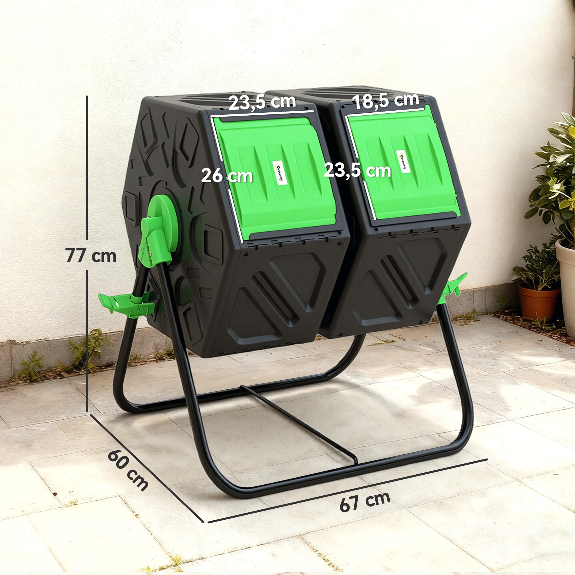 Outsunny Composteur de Jardin 130 L Rotatif 360° Double Chambre Acier PP Noir