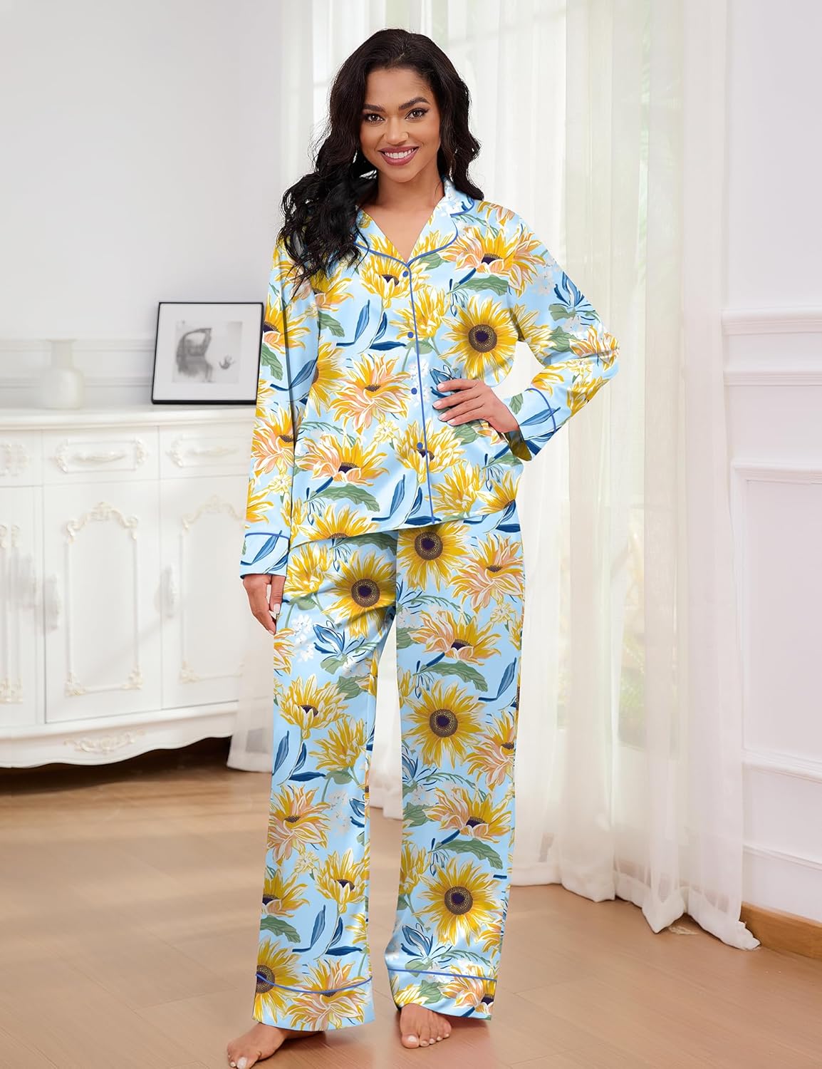 SHESHOW Satin Pajamas for Women Set Long Sleeve Button Down Animal Print Pjs Sets 2 Piece Loungewear Sleepwear XS-XXL - Image 3