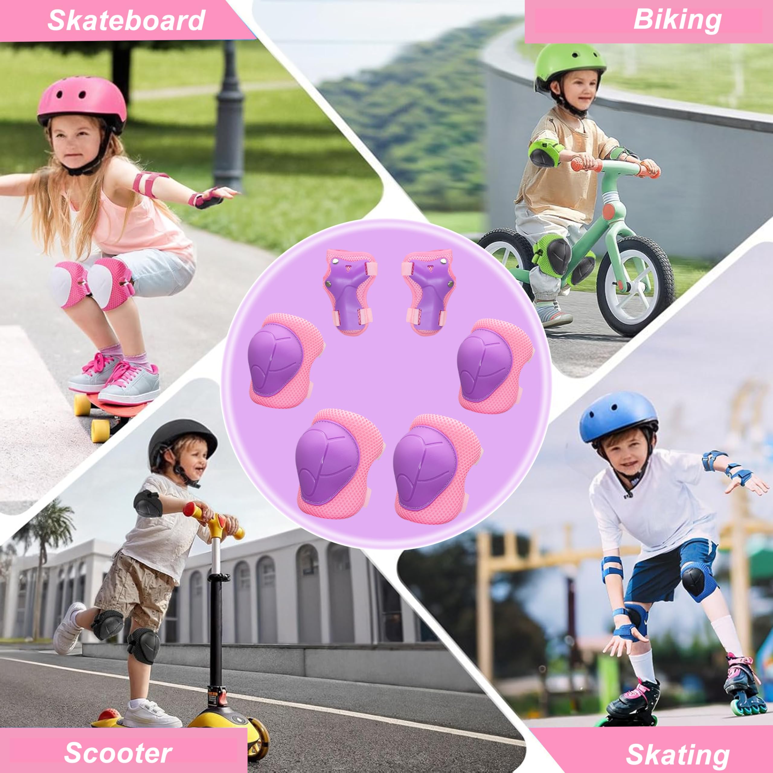 Rodilleras para niños, rodilleras y coderas para niños de 3 a 10 años, juego de equipo de protección para niñas y niños con muñequeras para patinaje, ciclismo, patinaje, patinete