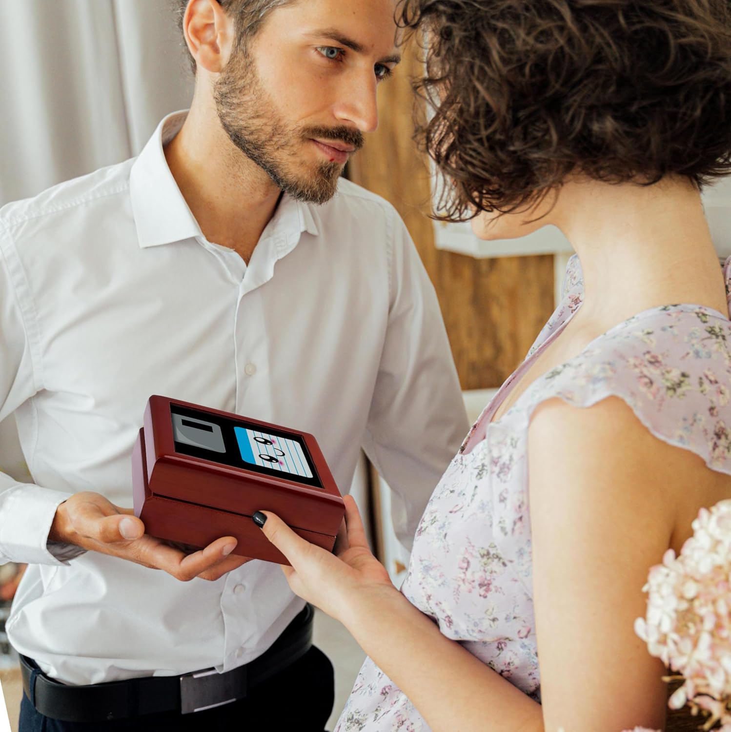 3dRose Kawaii Cute Happy Floppy Disk - Retro Ninties computer disk - Neat Anime cartoon with blue label Jewelry Box 7 x 7 inch with 4 inch tile