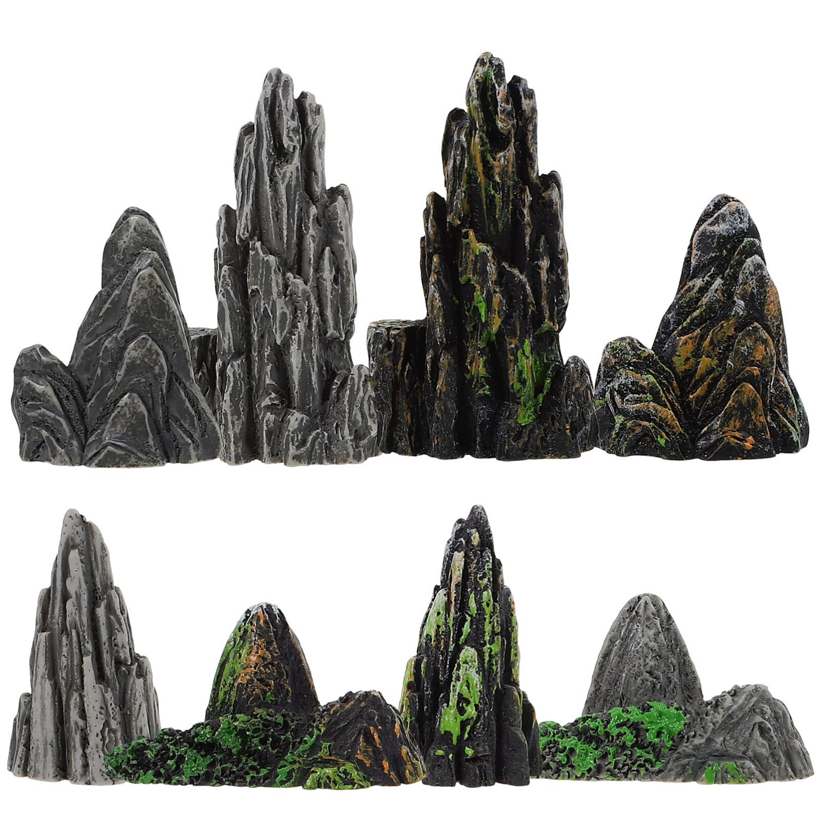 Mini-Steingarten-Dekoset – 6-teilig, Aus Kunstharz, Mit Brücke, Hügeln & Figuren Für Zen-Gärten