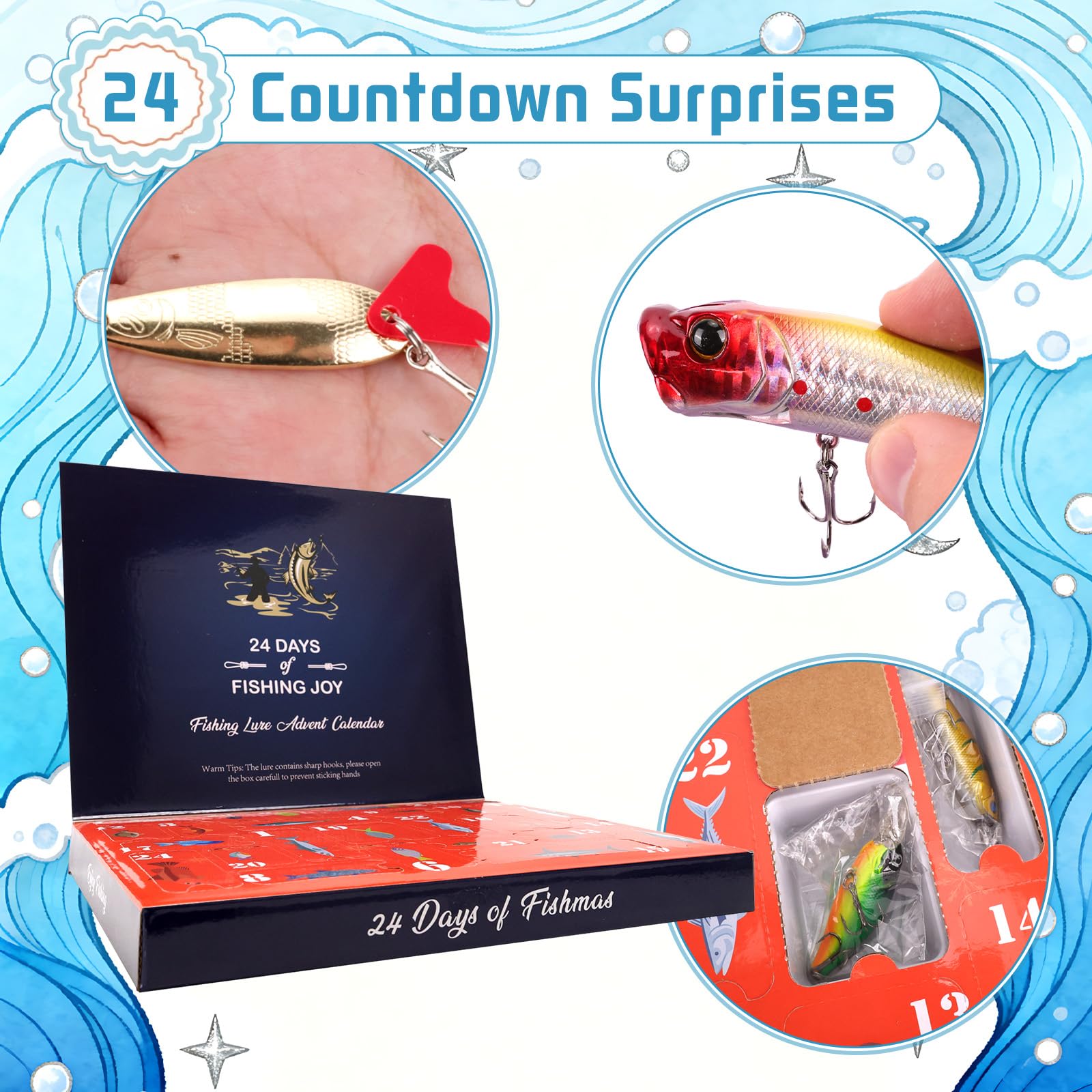 Calendrier De L'avent De Peche Calendrier De L'Avent Pêche 2025 - 24 Leurres Différents - Cadeau Noël Pour Pêcheur, Débutant Ou Pro Kit Pêche Mer Rivière