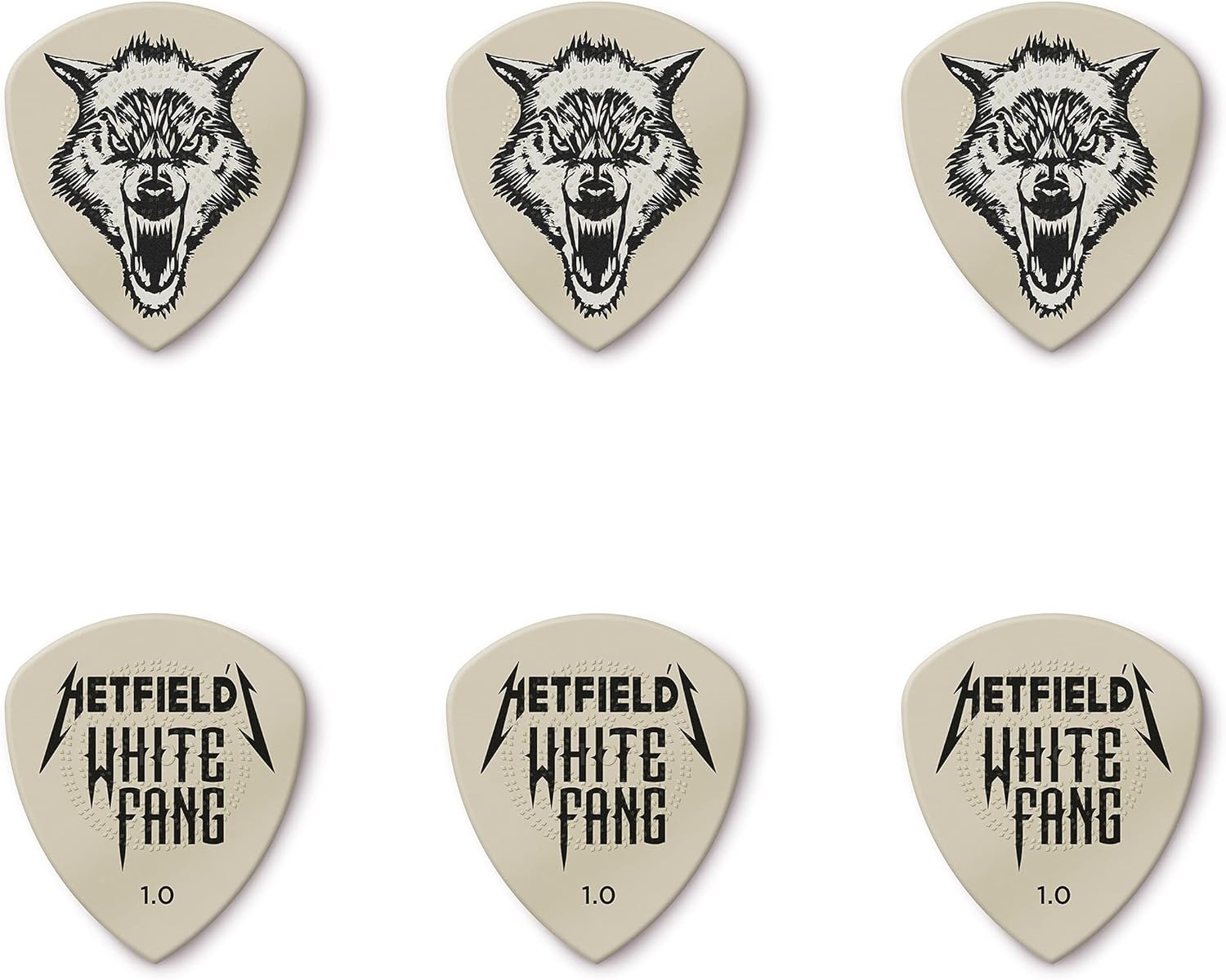 Jim Dunlop Hetfield's White Fang Custom 1.0mm Flow Guitar Pick Tin (PH122T100) & Hammett Signature Jazz III, 6 Pack