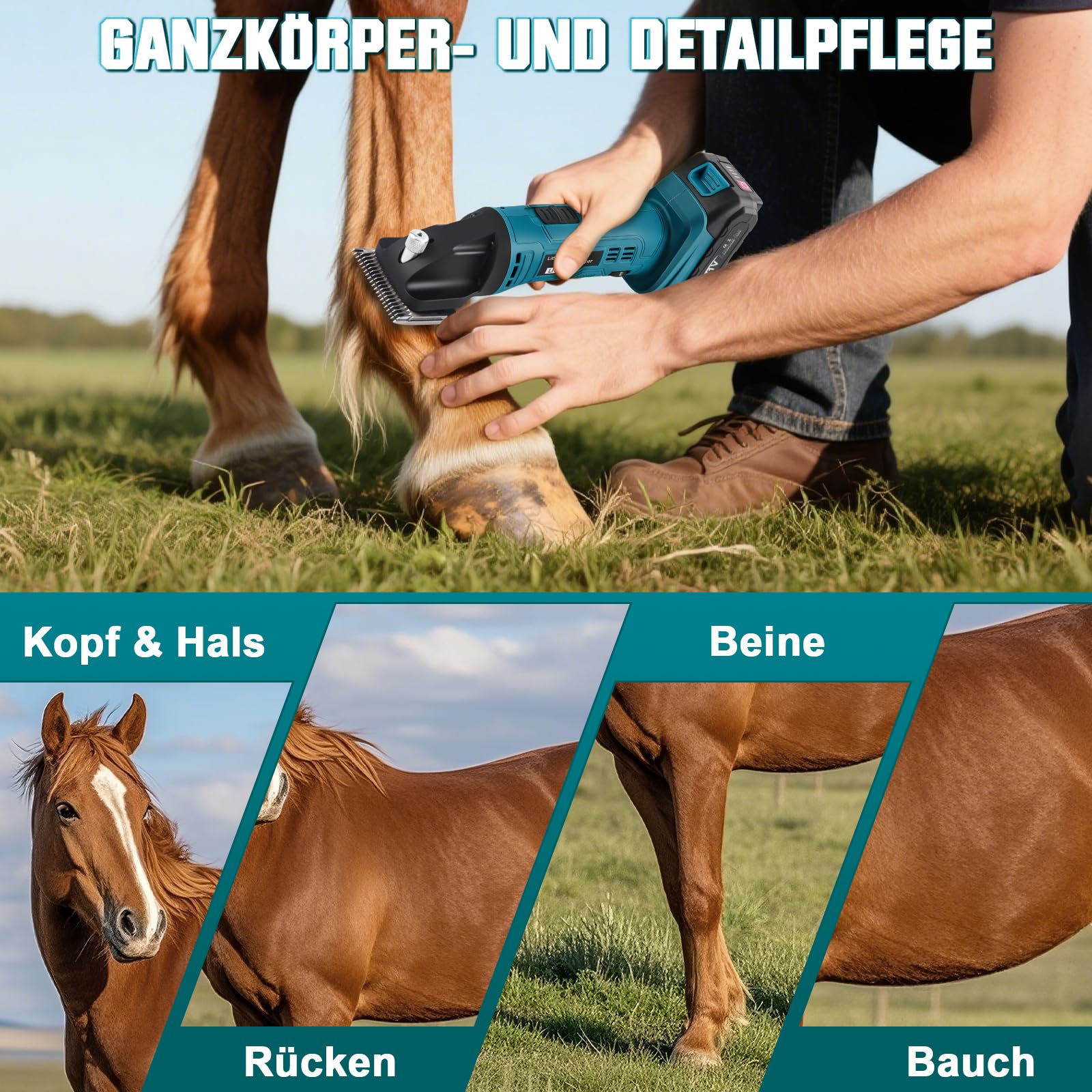 500W Schnurloser Haarschneider für dickes und verheddertes Haar, 2 x 2500 mAh Akku, 6 Geschwindigkeiten, 2400 U/min, kompatibel mit Makita 18V Akku