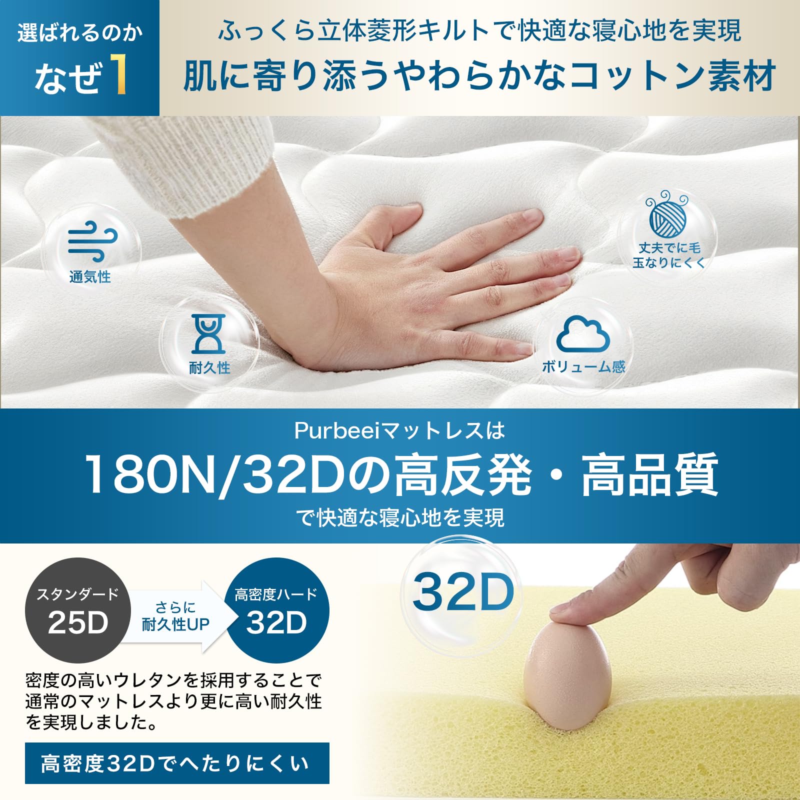 Amazon.co.jp: マットレス シングル コットン生地 やや硬め 極厚20cm