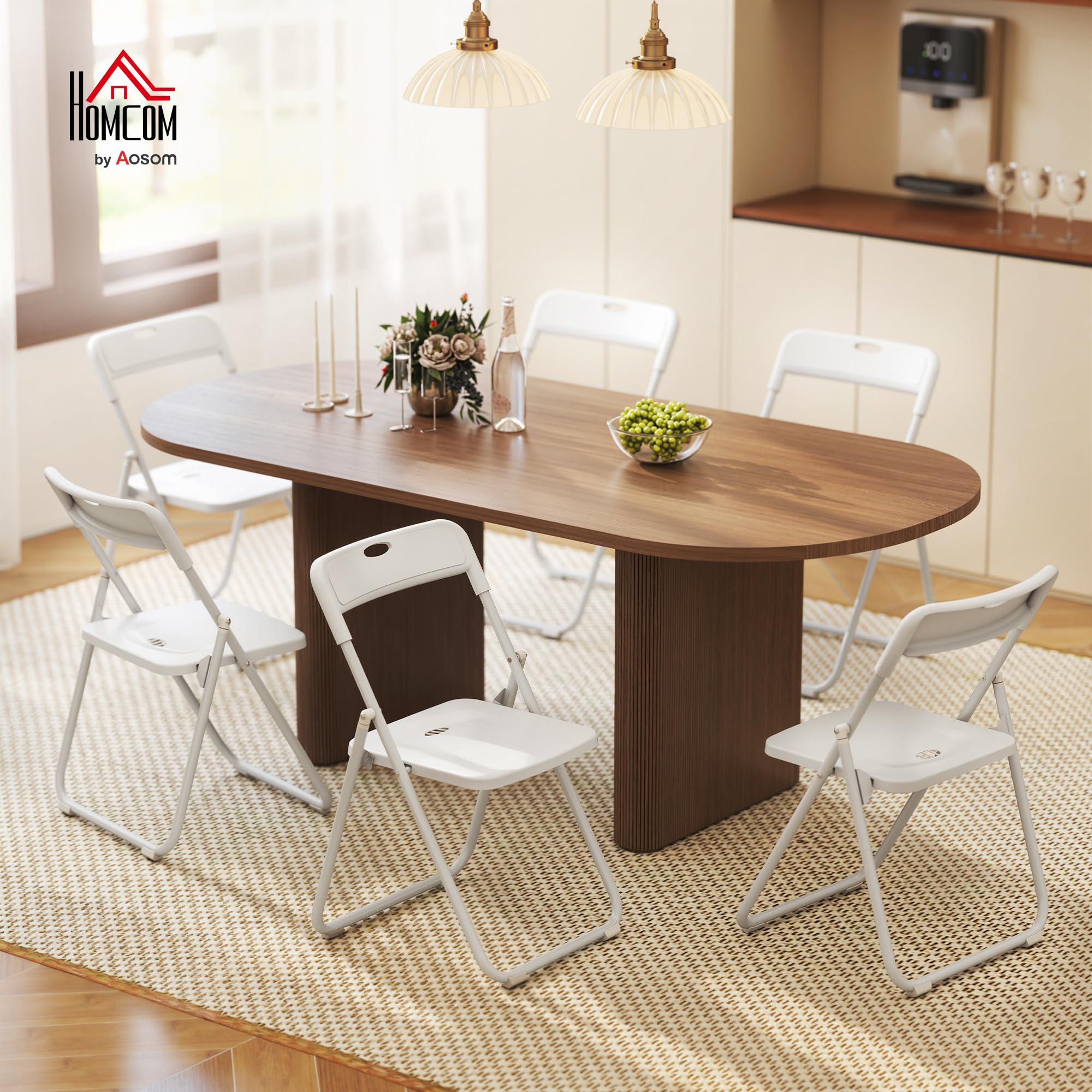 HOMCOM Lot de 6 chaises pliantes en plastique et acier, chaises pliantes intérieures portables, dossier incurvé, assise concave, aération, trou de transport, pour maison, bureau, salle à manger, blanc