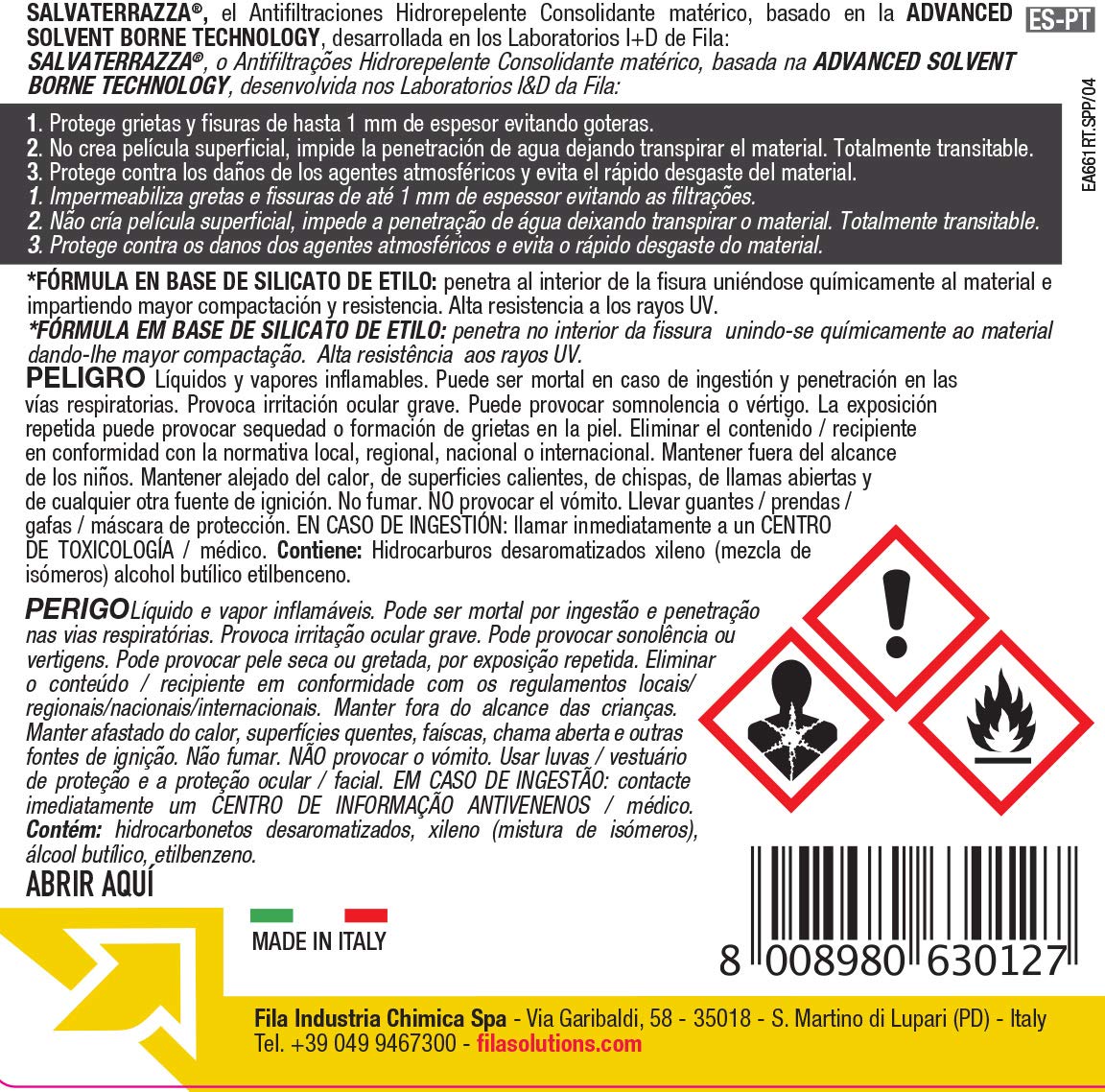FILA Surface Care Solutions SALVATERRAZZA 1L, Hidrorepelente para Terrazas y Exteriores con Acción Consolidante y Anti Goteras