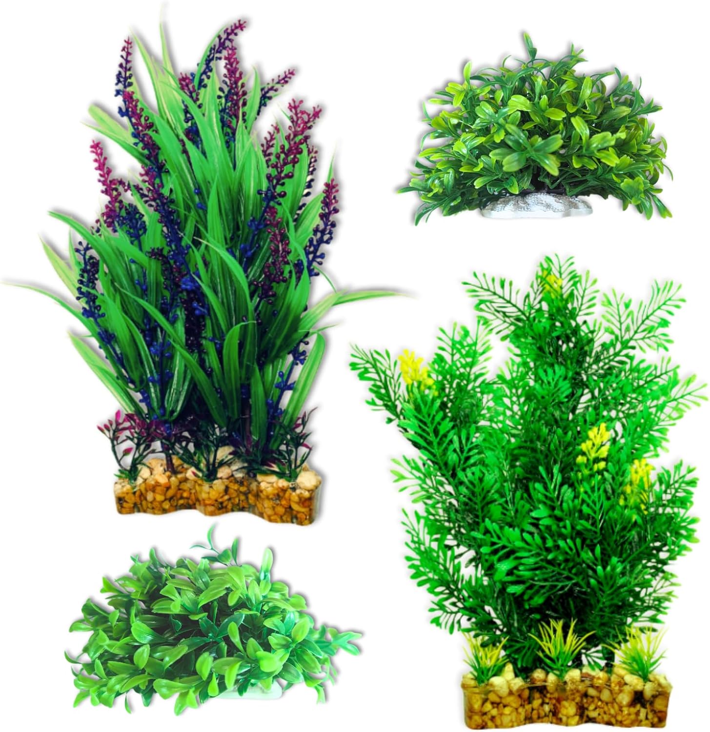 4 Pack Aquarium Plants with Non-Rusting Bases – Non-Toxic and Vibrant Colors – Ideal for 20 Gallon Fish Tanks – Fish Tank Decoration, Aquarium Decor, Turtle Tank Decor