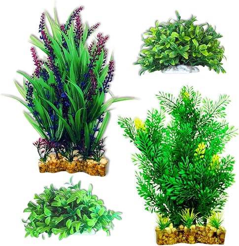 Paquete de 4 plantas de acuario con bases que no se oxidan, colores no tóxicos y vibrantes, ideales para peceras de 20 galones, decoración de