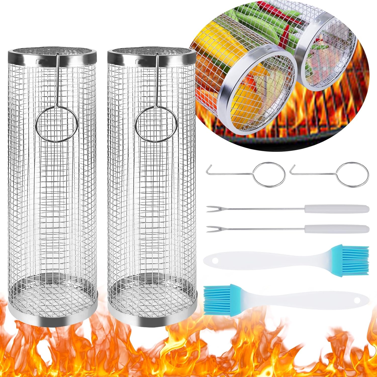 Rdipsie Grill Basket, Rolling Grilling Basket, Grill