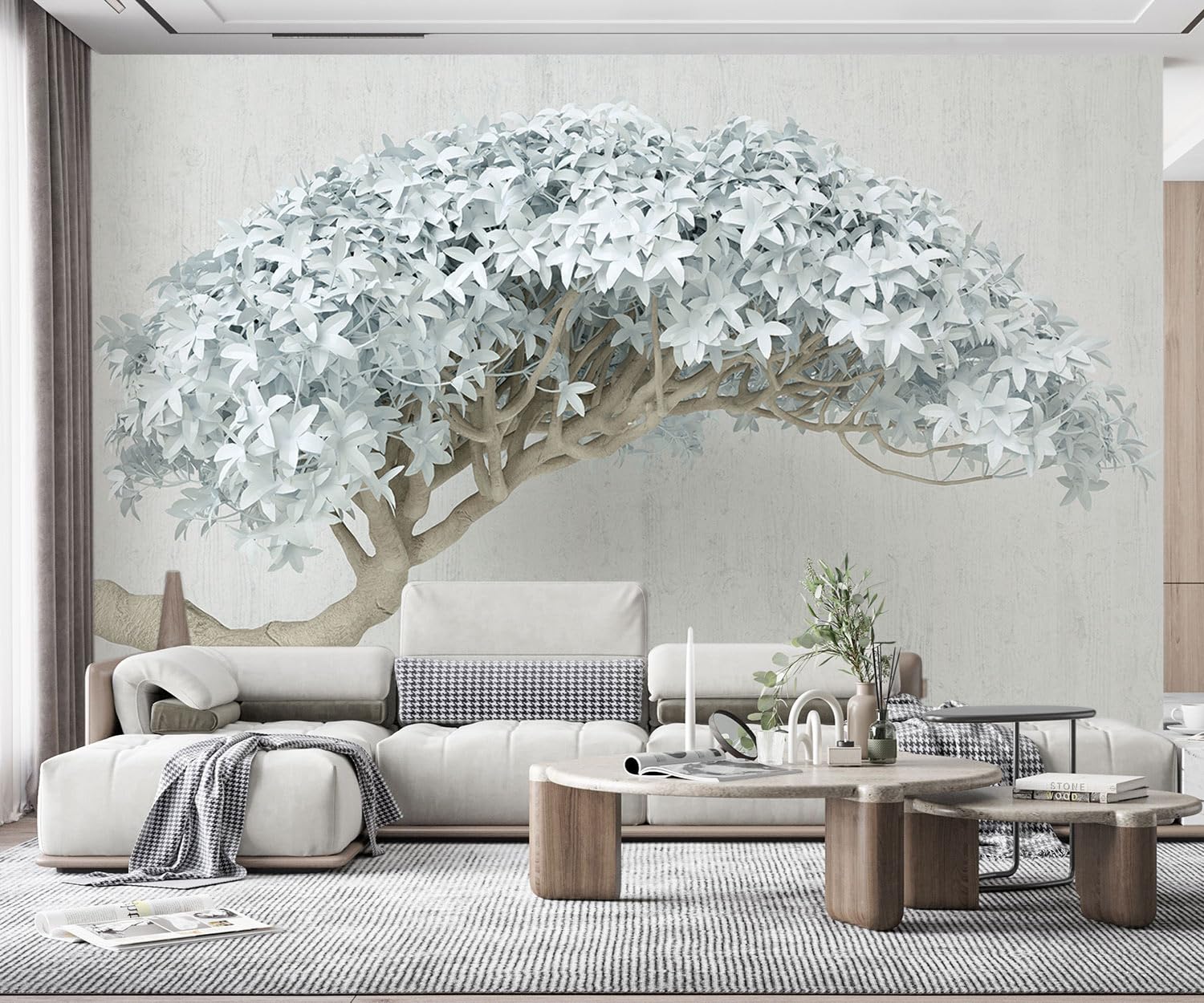 songqians Wallpaper 3D Mural Simple Tree Leaves Murals Wallpaper Bedroom and Living Room Decoration -SQ001-200x140cm（Width x Height） — image 1