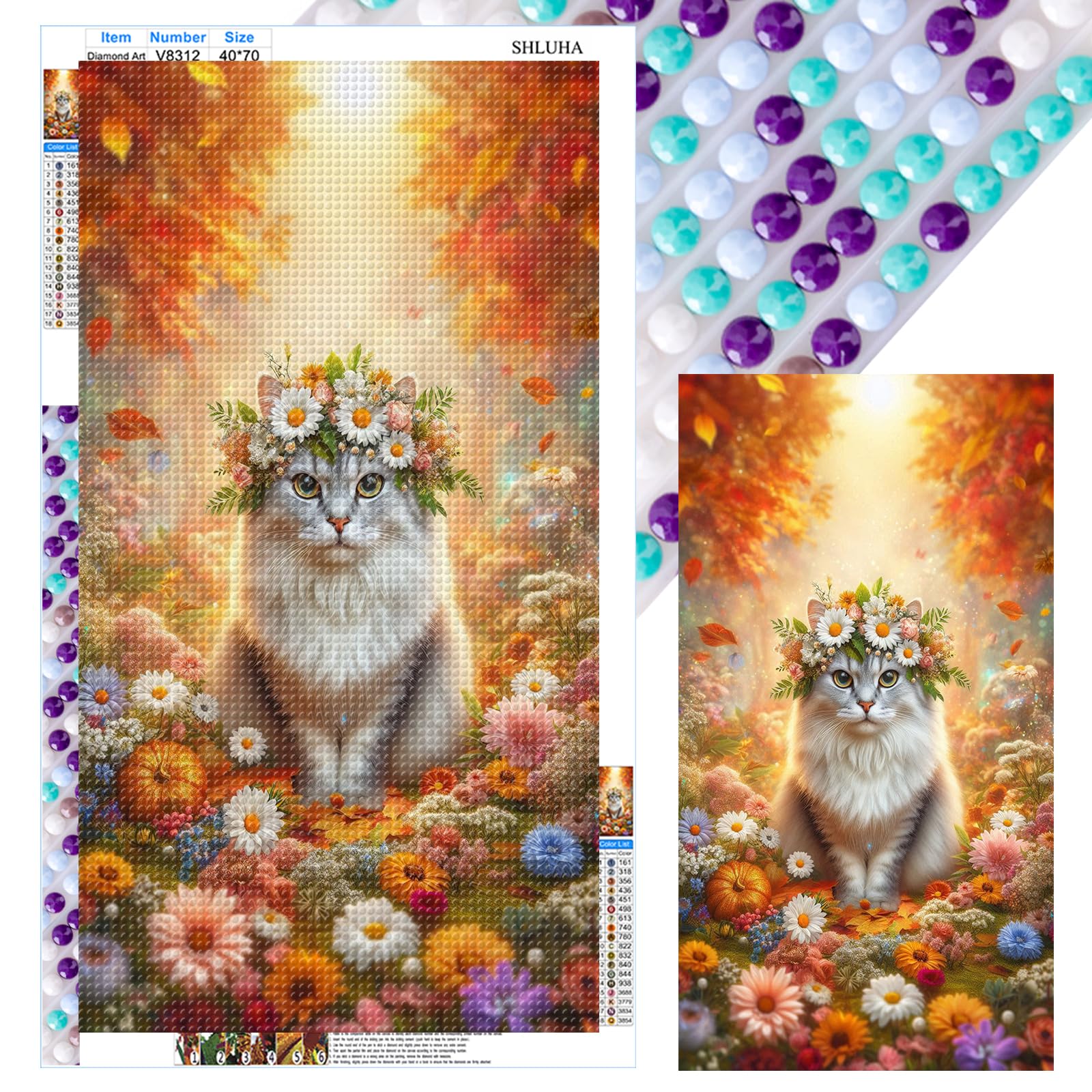 POETRYDRAW Cat Full DIY 5D Round Drill Gem Art Diamond Art Painting Kits for Adults/Beginners Gift Idea Home Wall Decor Diamond Art Kits 15.75x27.56in (V8312)