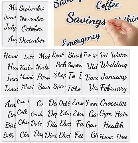 80 calcomanías de etiquetas para sobres de efectivo, etiquetas negras en negrita de lista de carpetas de presupuesto para planificador de finanzas