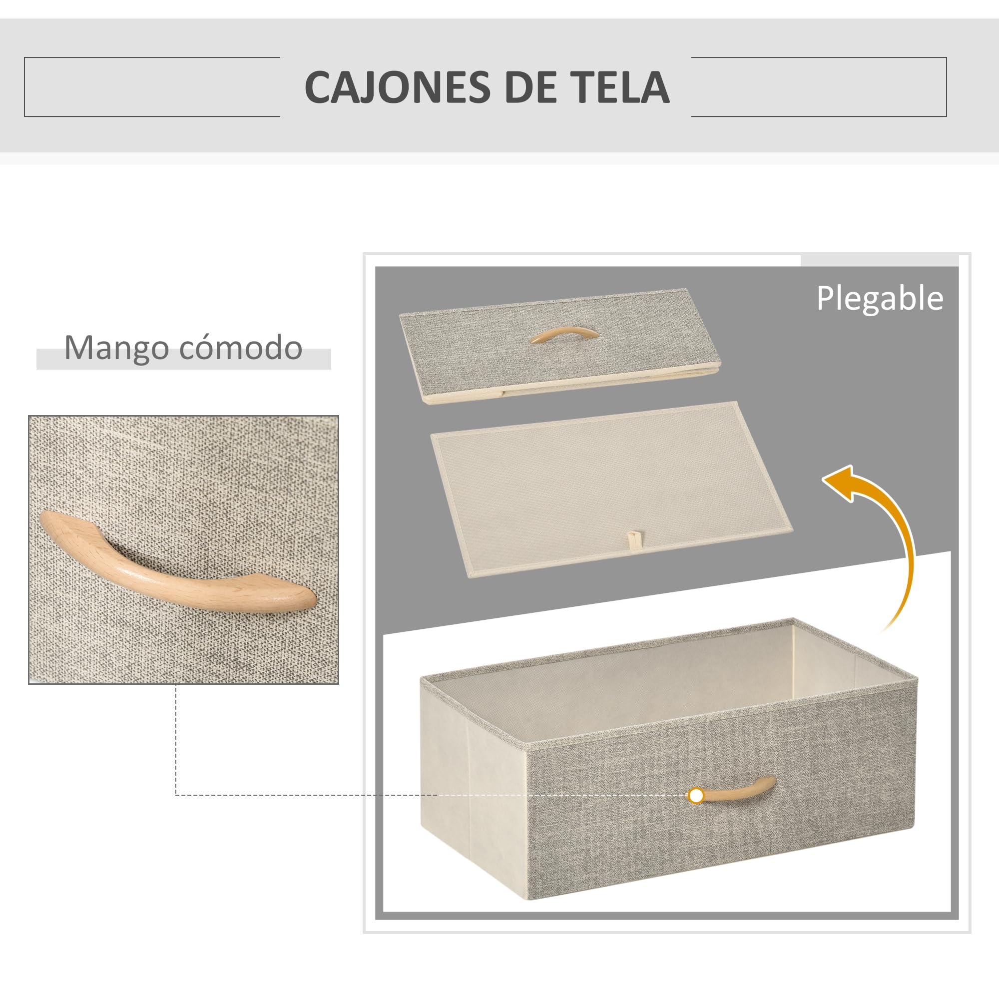 HOMCOM Cómoda con 4 Cajones Cajonera de Tela Compartimento Abierto Gris | Estructura Metálico, Dormitorio, Pasillo