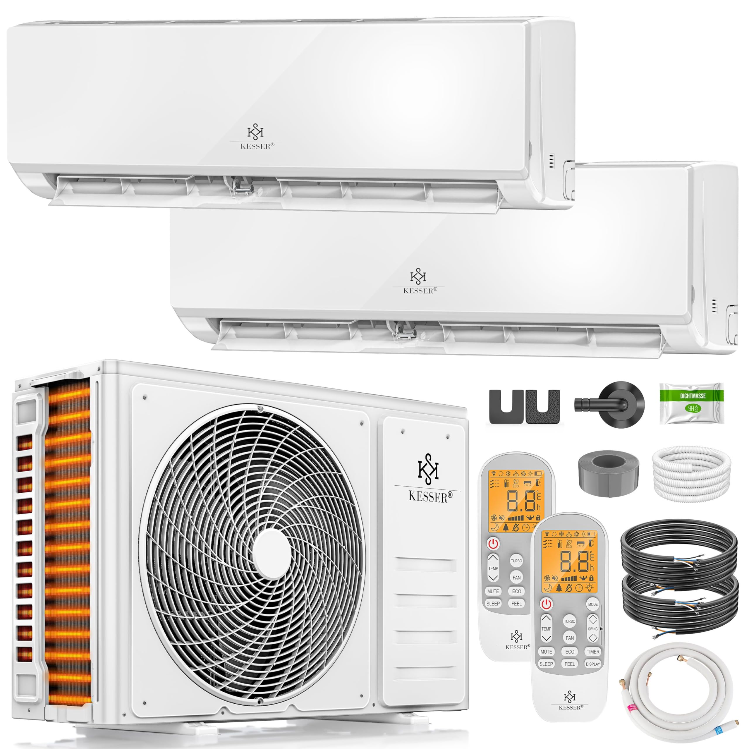 KESSER Multisplit Klimaanlage 2 Innengeräte 18000 BTU Split Klimagerät Set WiFi App Heizen Kühlen Inverter R32