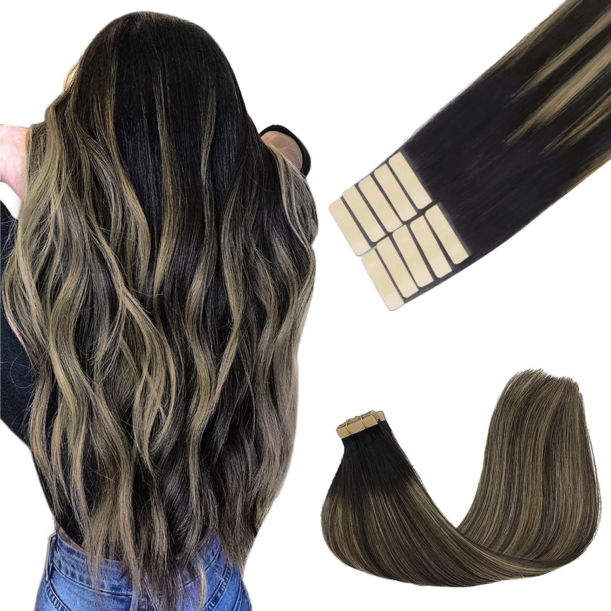 GOO GOO Tape in Hair Extensions Human Hair, 20pcs 50g 16inch, Balayage Chocolate Brown to Strawberry Blonde Real Remy Hair Extensions Seamless Straight Human Hair Extensions — view 82