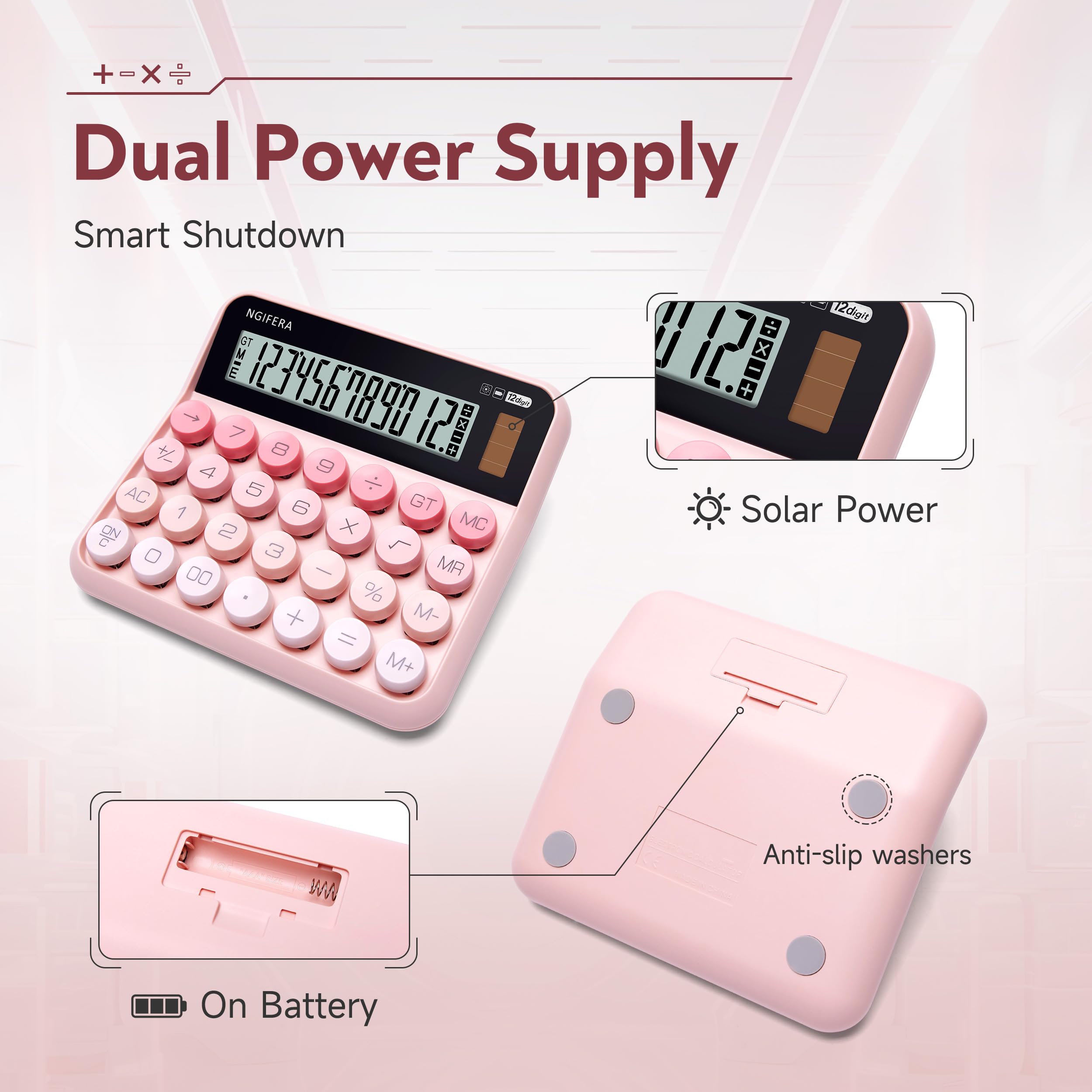 Calculadora de escritorio, pantalla HD de 12 dígitos con % de tecla | Teclado mecánico real, ideal para oficina, escuela o hogar