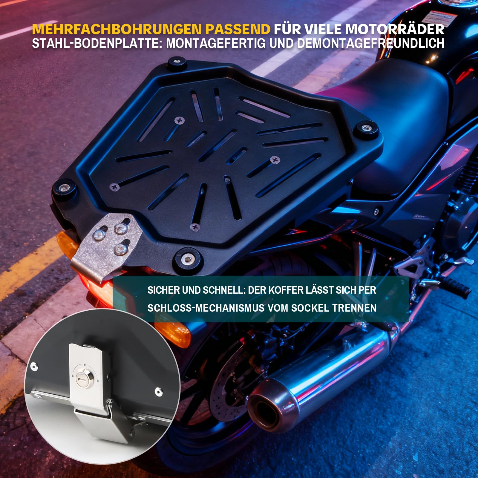 Top Case Moto 65L Aluminium Valise Moto Coffre Arrière Noir