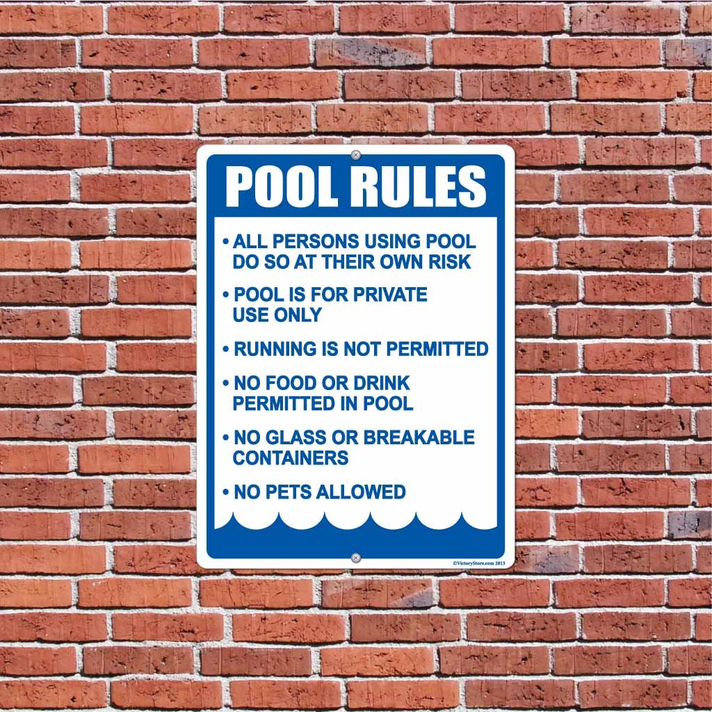 VictoryStore Yard Sign Outdoor Lawn Decorations: Pool Rules Aluminum Sign, Size 12 inch x 18 inch