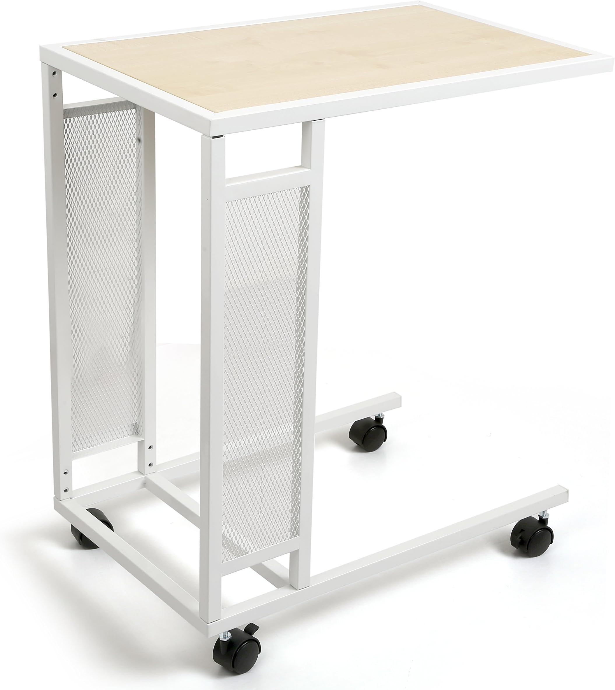 CORNERIA End Table, Side Table, CoffeeTable, for Coffee Laptop, with Metal Frame and Rolling Castors, for Living Room, Bedroom, Balcony, Office(White)
