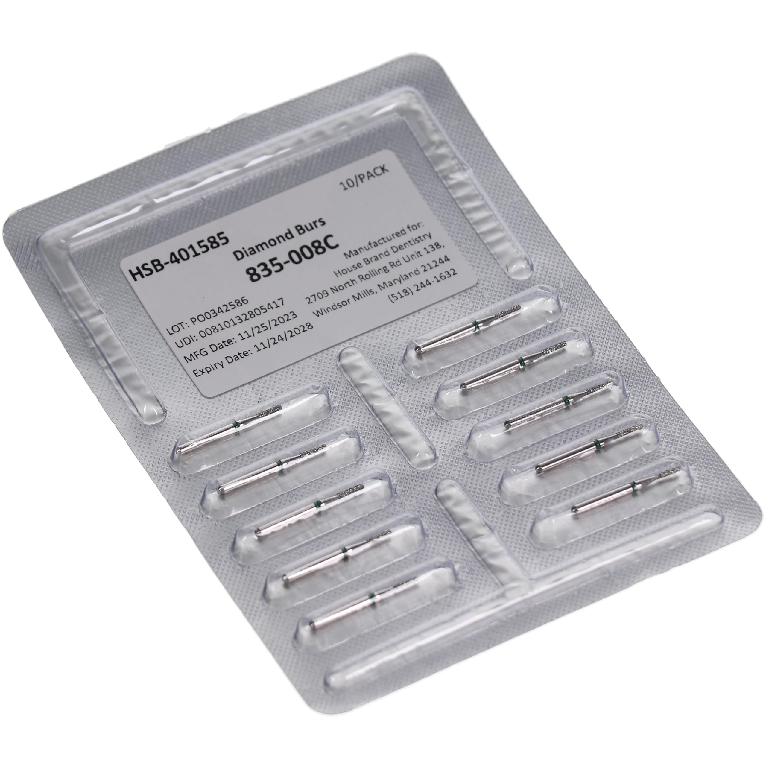 House Brand Dentistry 401585 HSB FG 835-008C Flat End Cylinder Coarse Grit Diamond Burs 10/Pk