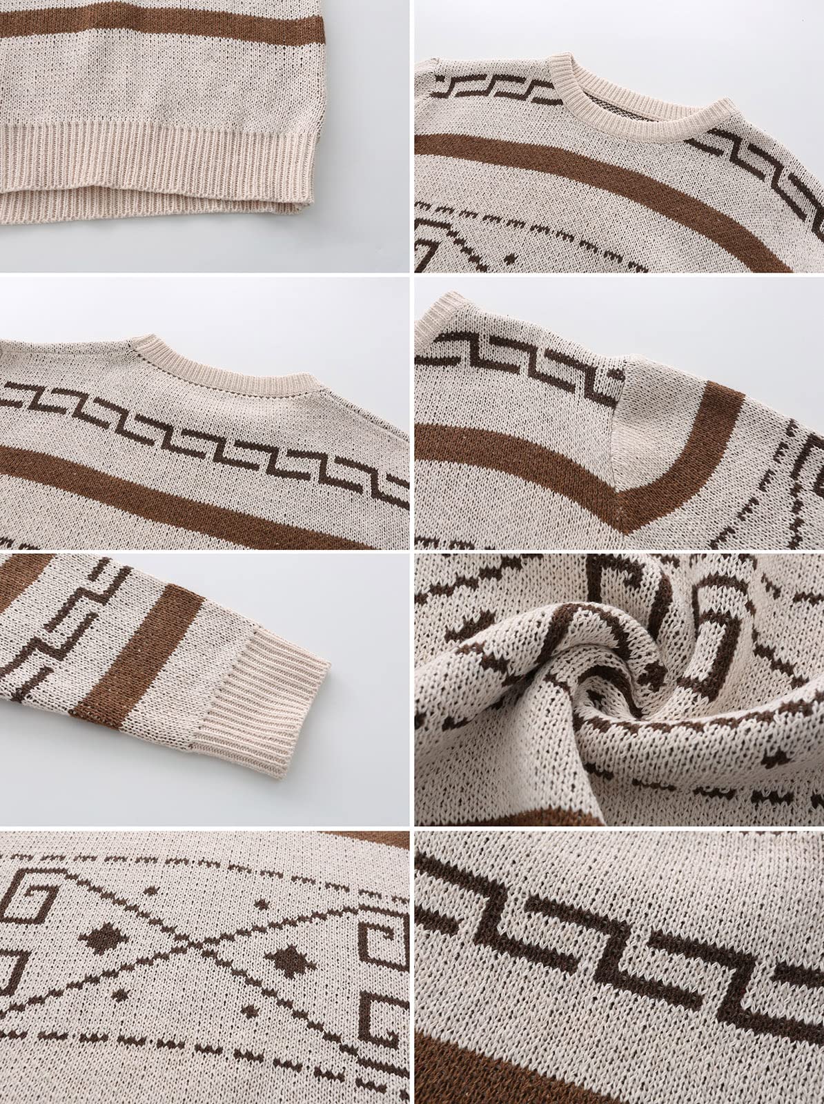 Maglieria a Maniche Lunghe da Uomo Maglione Jacquard Invernale Girocollo Allentato Pullover Maglieria