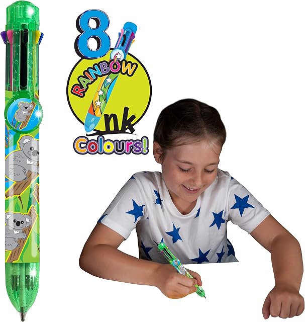 Deluxebase Rainbow Writer - Koala, Multicolour Pen from 8 in 1 retractable ballpoint pen, great novelty pens for kids and ideal office or school supplies