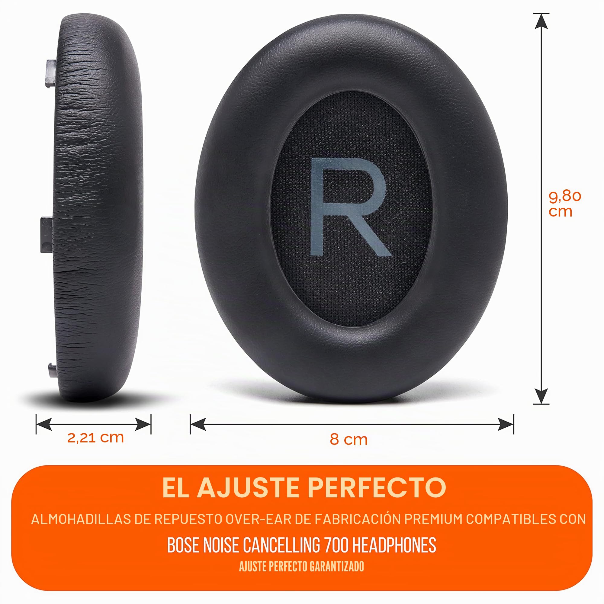 WC Almohadillas de Repuesto mejoradas para los Auriculares con cancelación de Ruido Bose 700 (NC700) - Cuero Suave, Espuma viscoelástica de Lujo, Extra Gruesa y Duradera | Negro