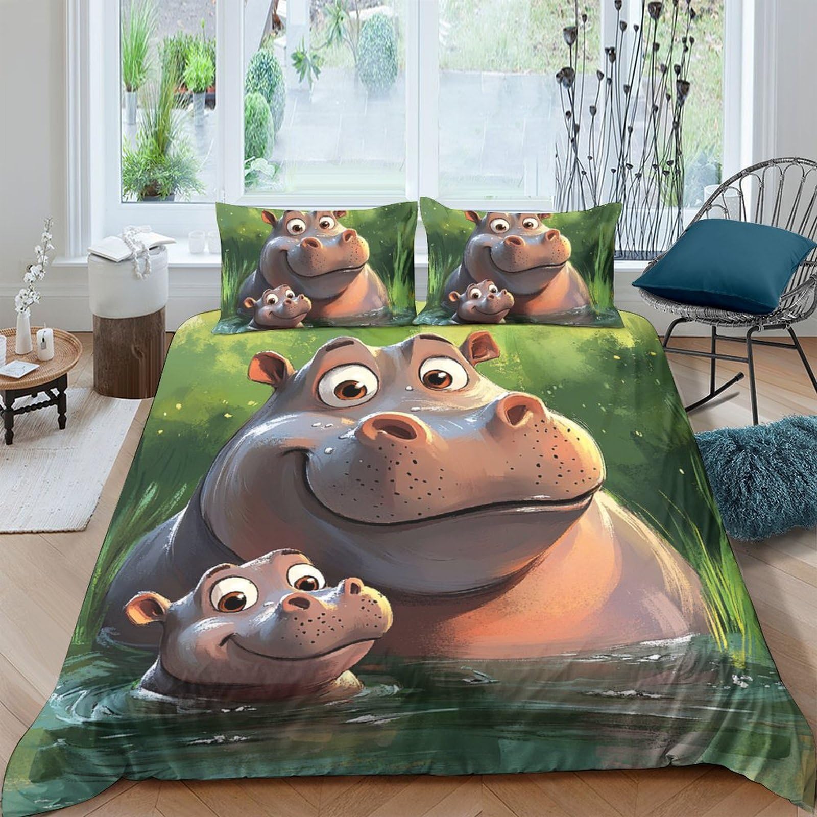 Ctjqhvkz Style-9 3D Printed Cartoon Hippo Fitted Sheet Microfiber Soft Anti-Slip Mattress Cover For Bedroom Dorm Decor Machine Washable Single（135X200cm）