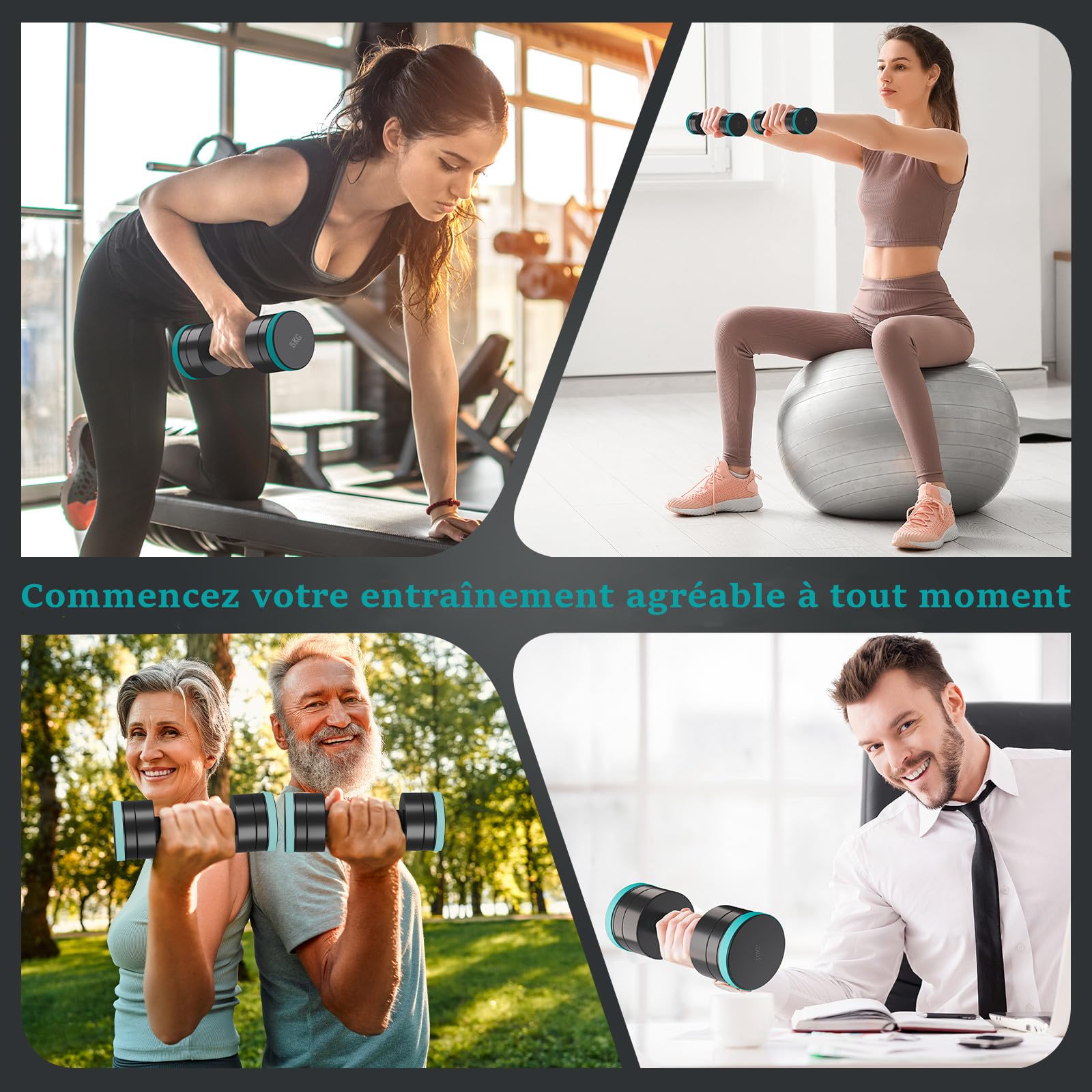 Dripex Haltères Musculation Réglables Compacts en Acier 2,5kg - 30kg