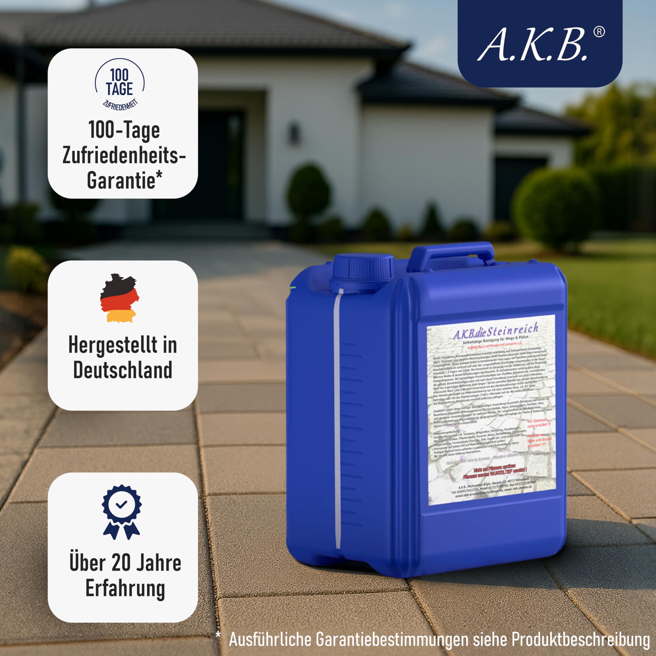 A.K.B Steinreich Grünbelagentferner & Steinreiniger Intensiv Aussen 2,5l - Hochwirksame Reinigung von Grünbelag, Algen & Flechten Mit & Ohne Schrubben - Steinreiniger Außen Konzentrat