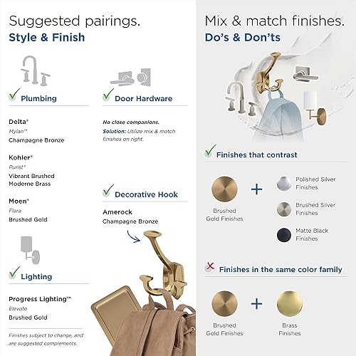 Miniatura 8 de Amerock H37004CZ  Gancho de pared decorativo Vicinity de triple punta  Gancho en bronce champán para abrigos, sombreros, mochilas, bolsos  Ganchos