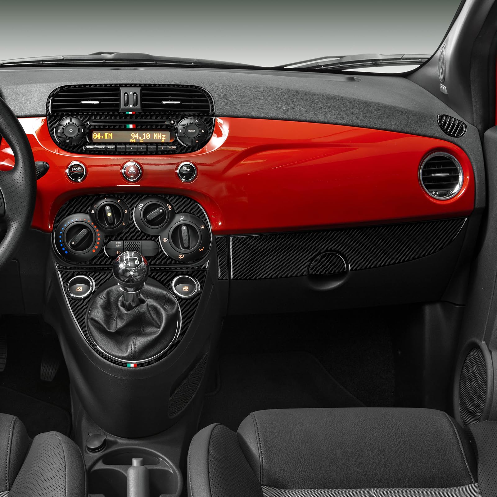 Auto Bedienelemente Klimaanlage Aufkleber Cover Kohlefaser Trim Kompatibel mit Fiat 500/500C (2007-2024)/500e (2009-2019) Abarth 500/500C (2008-2015)/595/595C (2014-2024)/695/695C Zubehör (A)