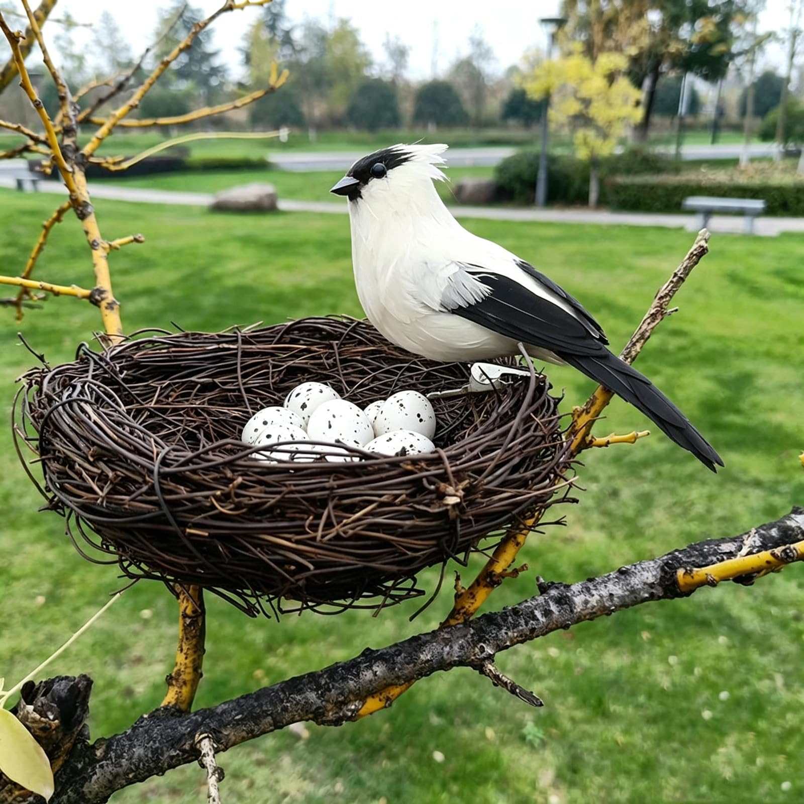 Bird Nest Decor with Birds and Eggs, Artificial Bird Nest Tree Decoration