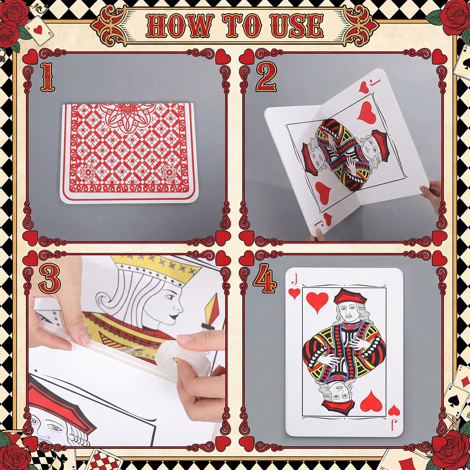 Qunclay Wonderland Party Decorations Hearts Accessories Poker Playing Cards Table Wonderland Tea Party Decor Lawn Garden Indoor Outdoor