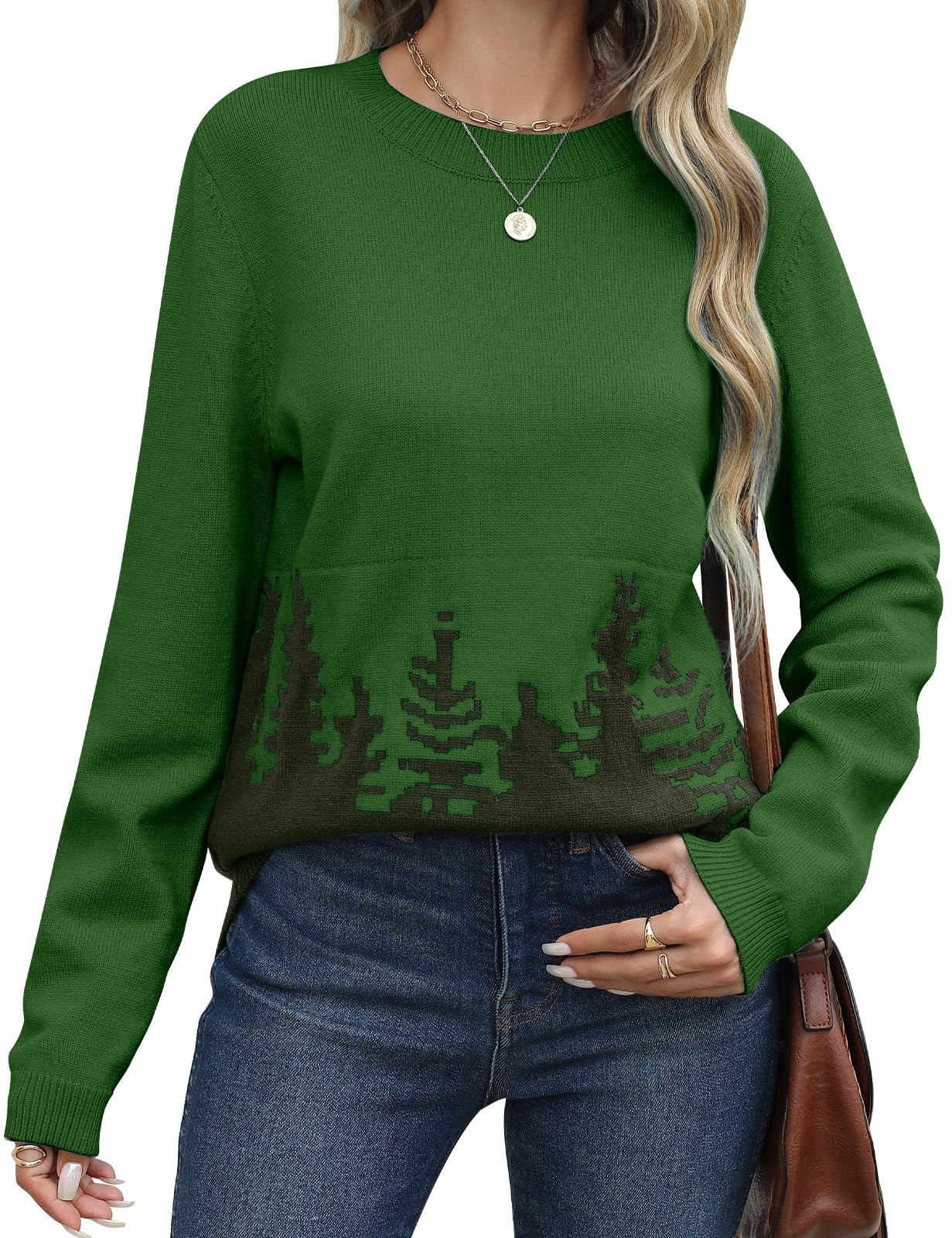 Sweter damski na co dzień, okrągły dekolt, sweter z dzianiny, ciepły, miękki, luźny sweter zimowy, sweter damski, z nadrukiem, sweter